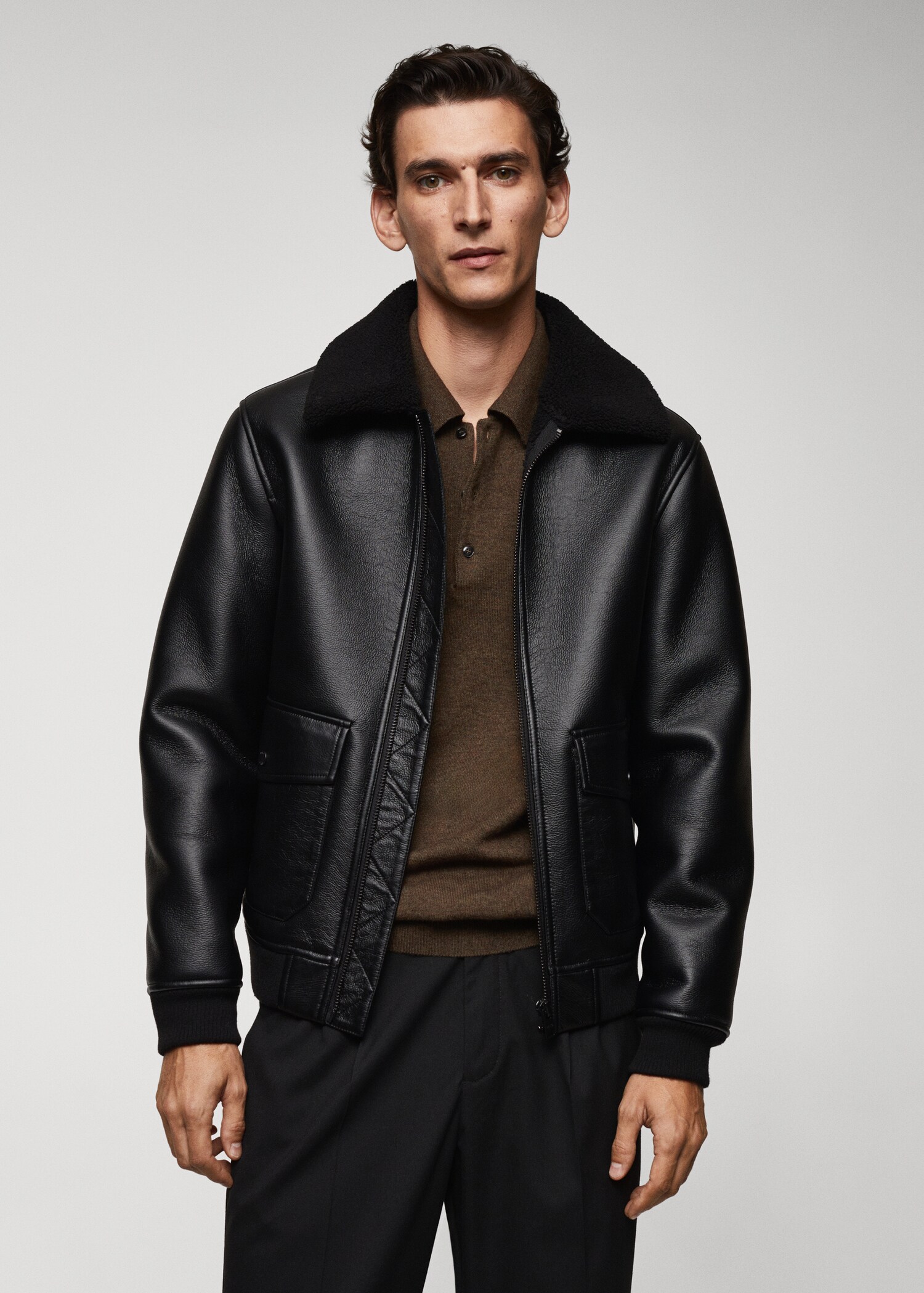 Shearling-lined leather-effect jacket - Medium plane