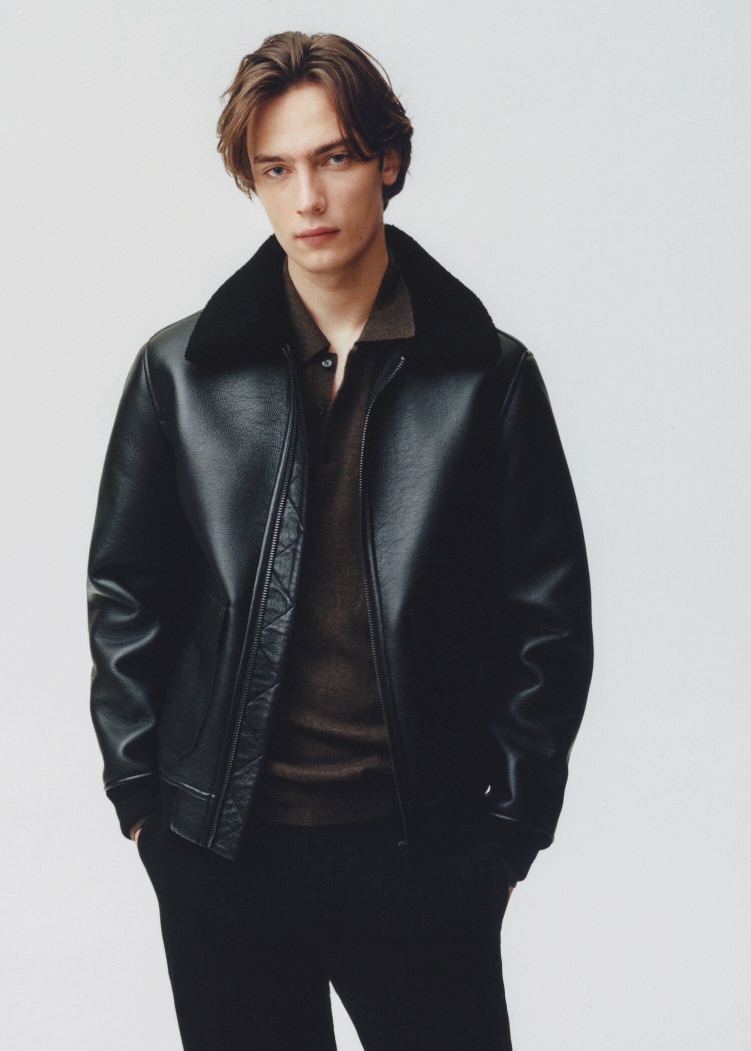 Shearling-lined leather-effect jacket - Details of the article 6