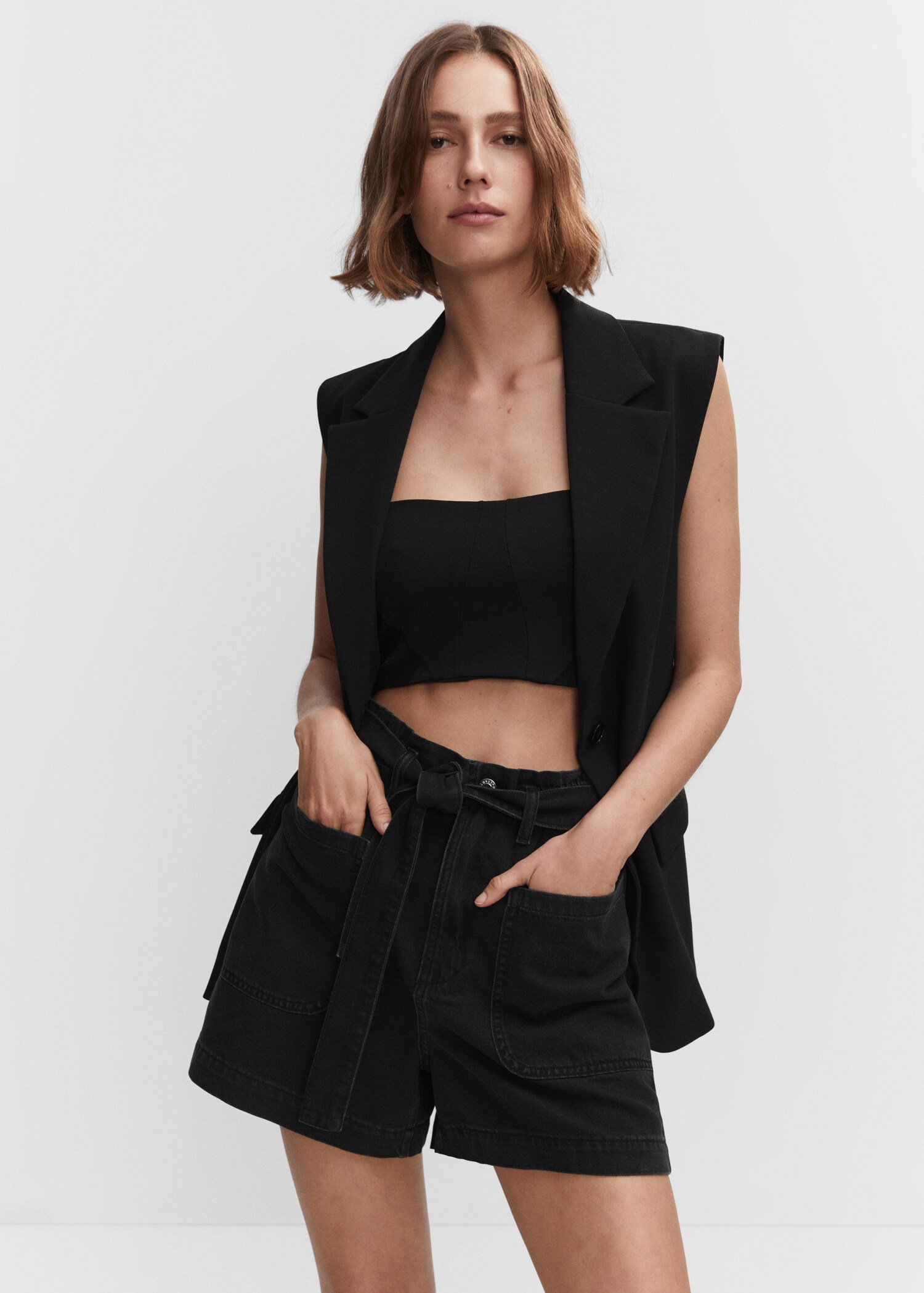 Paperbag shorts with belt - Medium plane