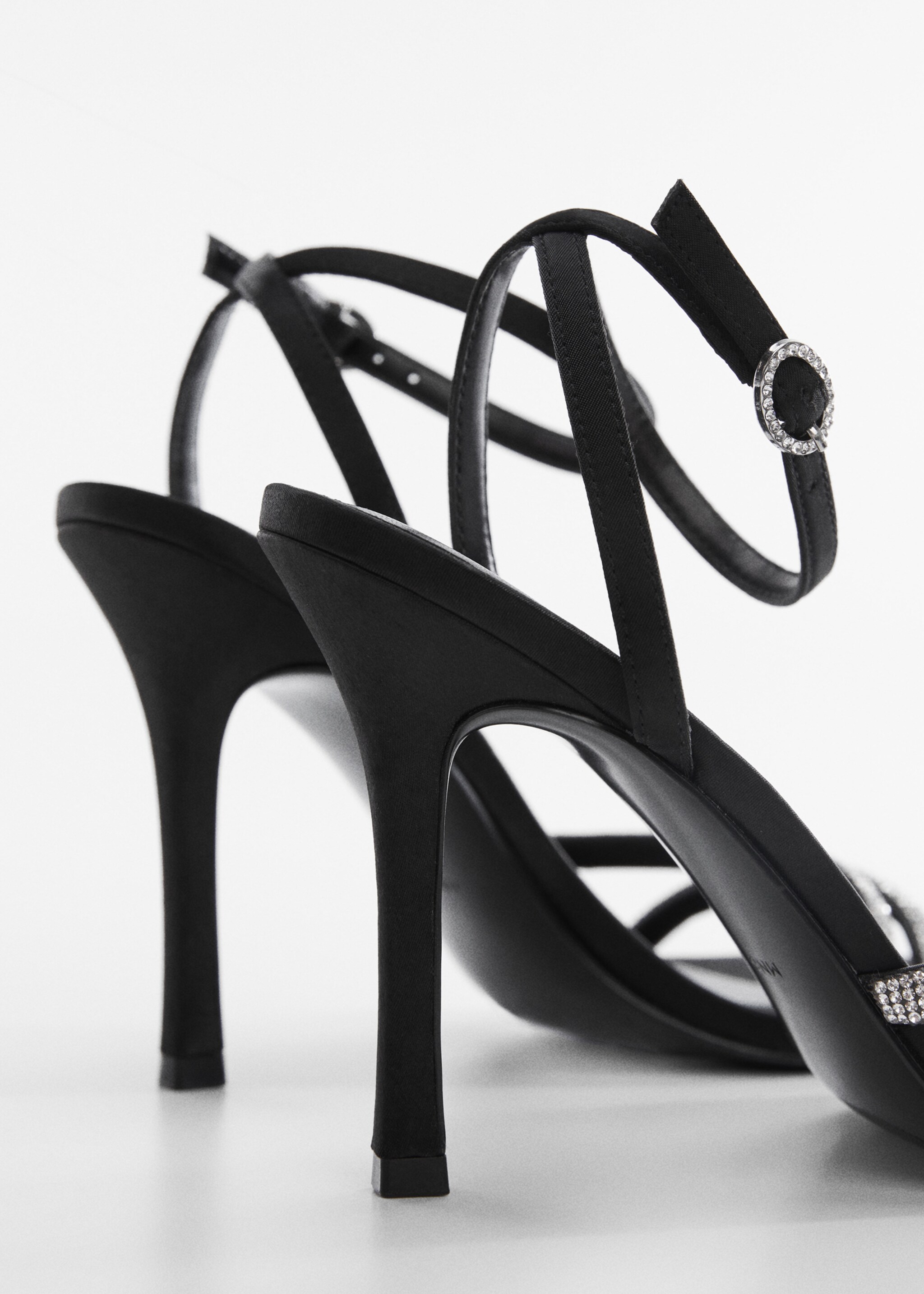 Heeled sandals with rhinestone straps - Details of the article 1, Black. Ref: 57040356-00.