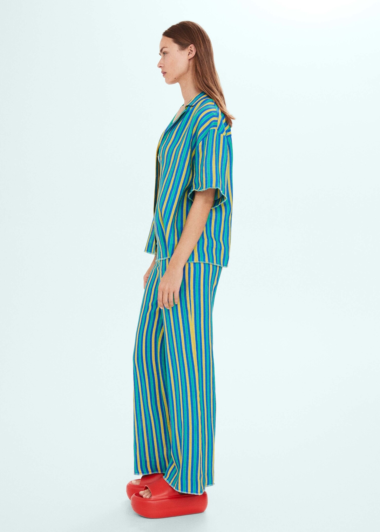 Multi-colored striped linen pants - Details of the article 1