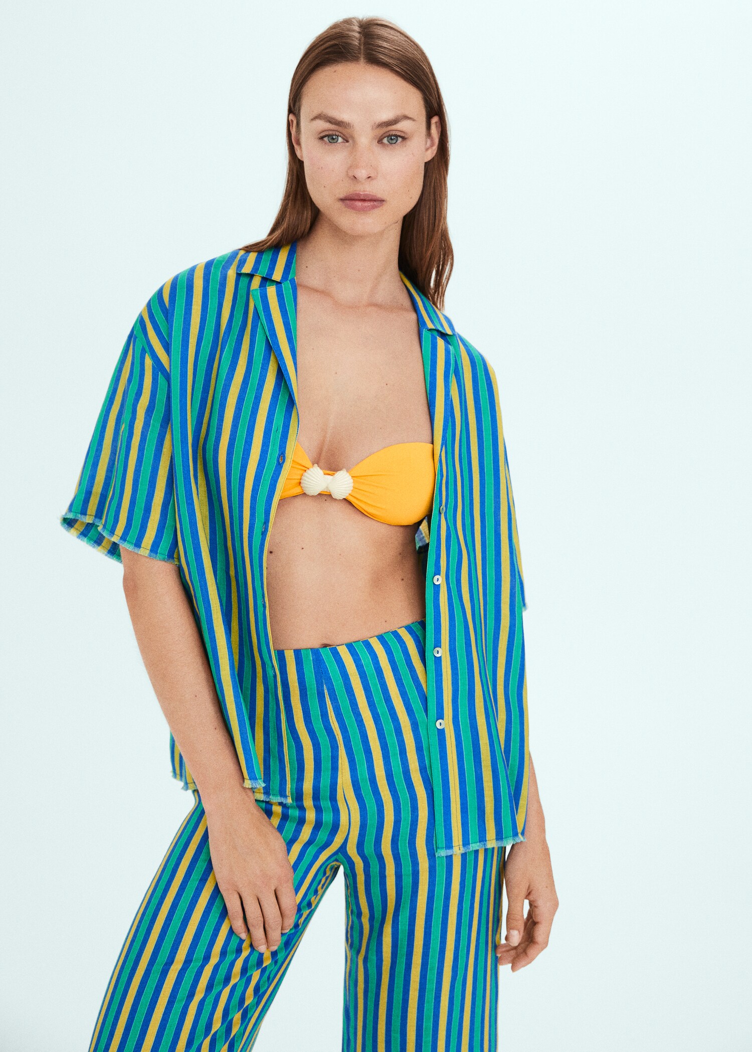 Multi-colored striped linen pants - Details of the article 2