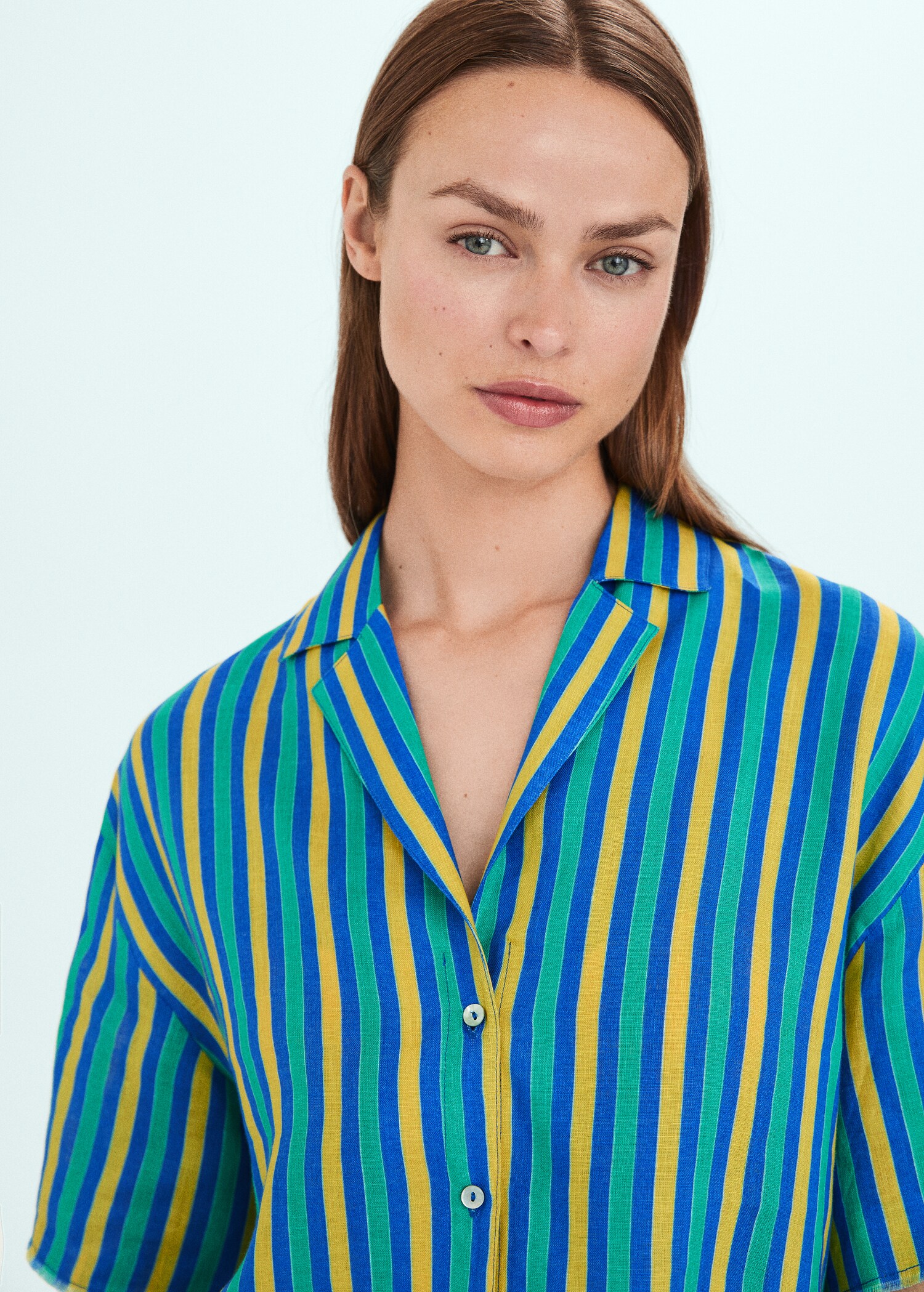 Multi-colored striped linen shirt - Details of the article 1