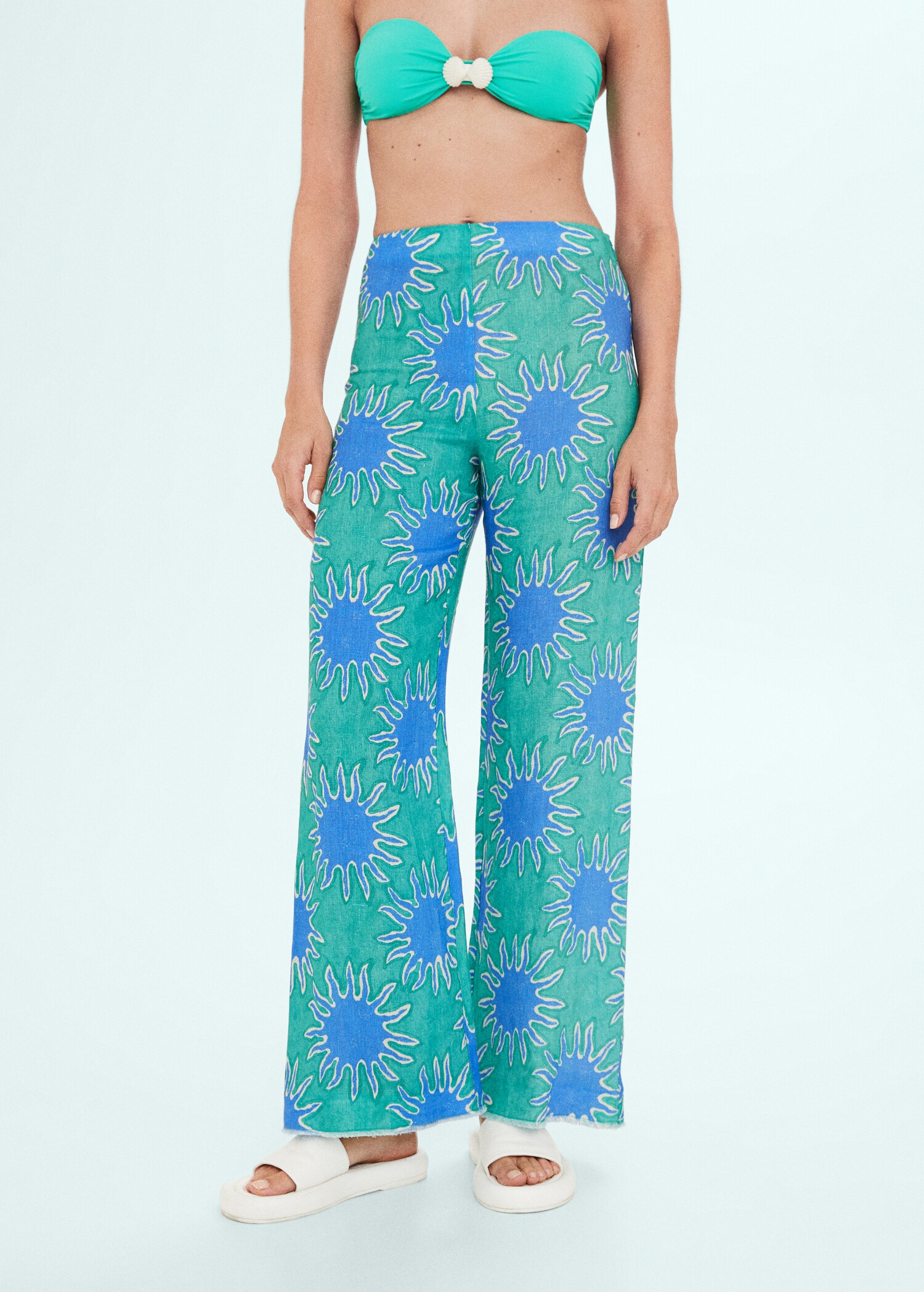 Printed linen wideleg pants - Medium plane