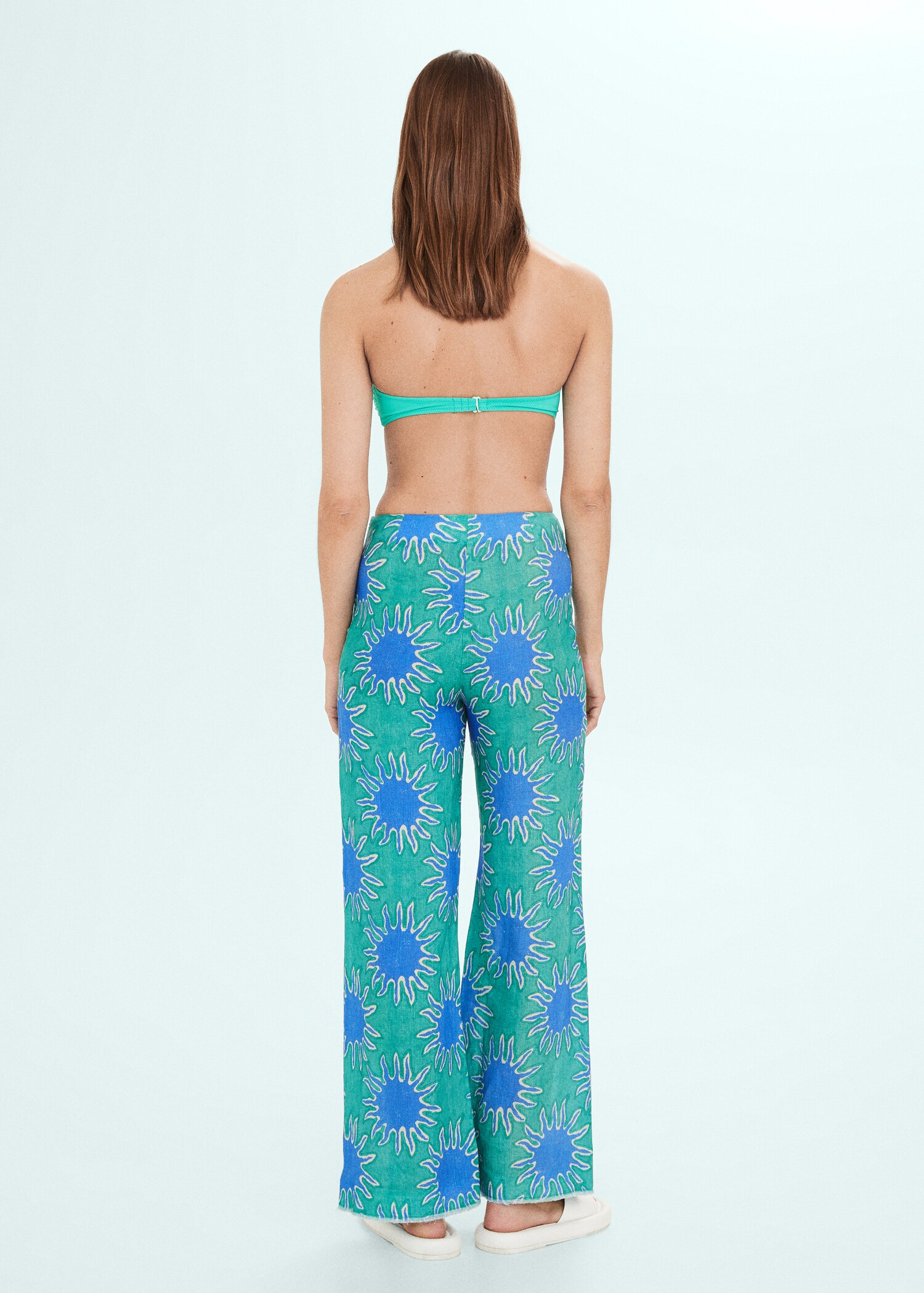 Printed linen wideleg pants - Reverse of the article