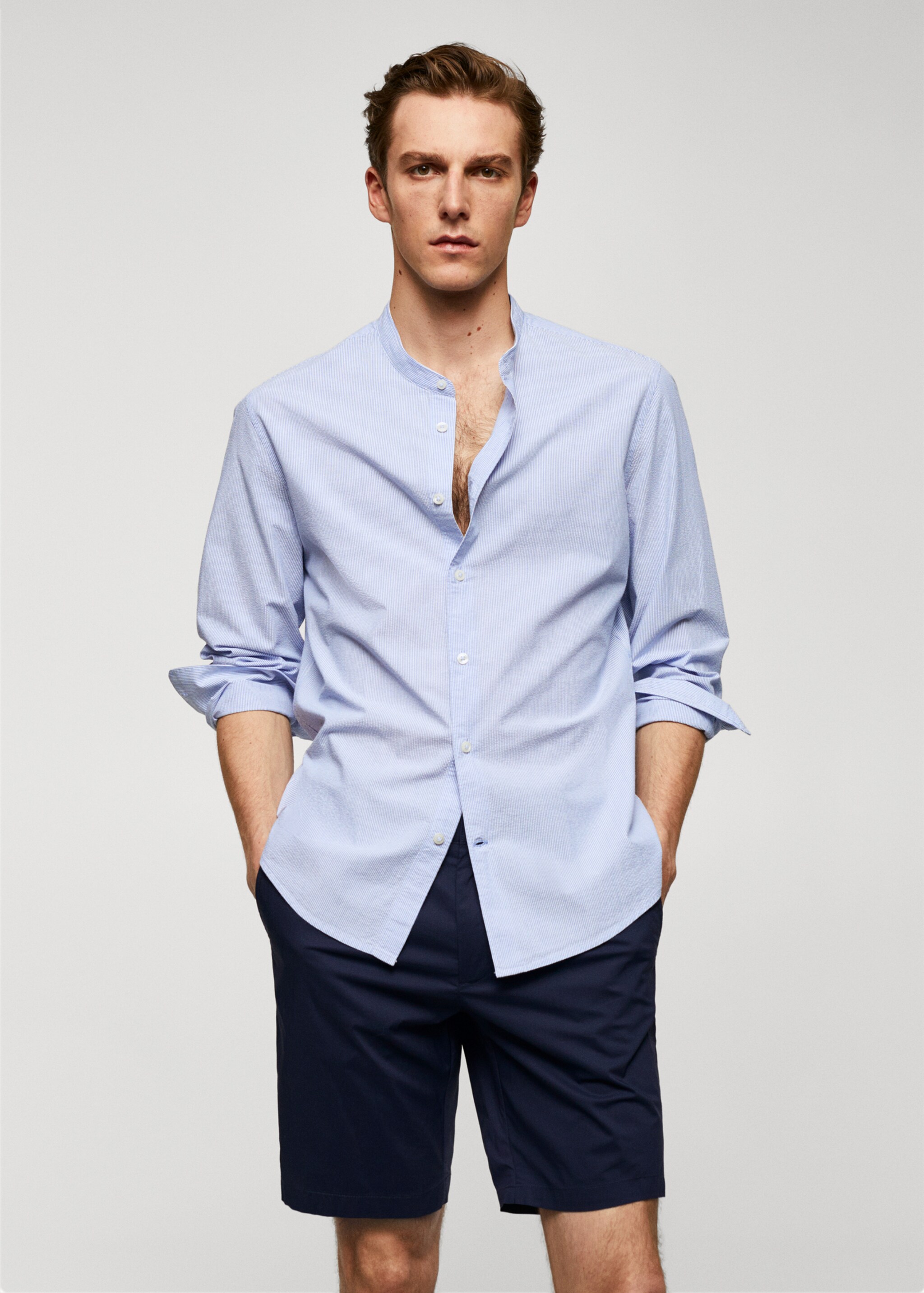 Cotton seersucker shirt with multiple stripes - Medium plane