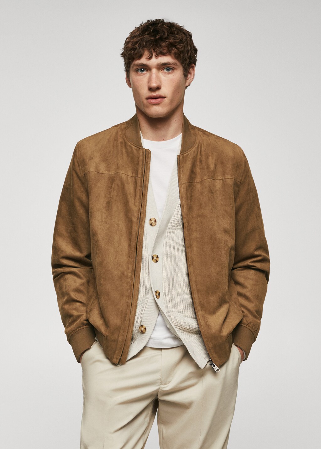 Suede effect bomber jacket