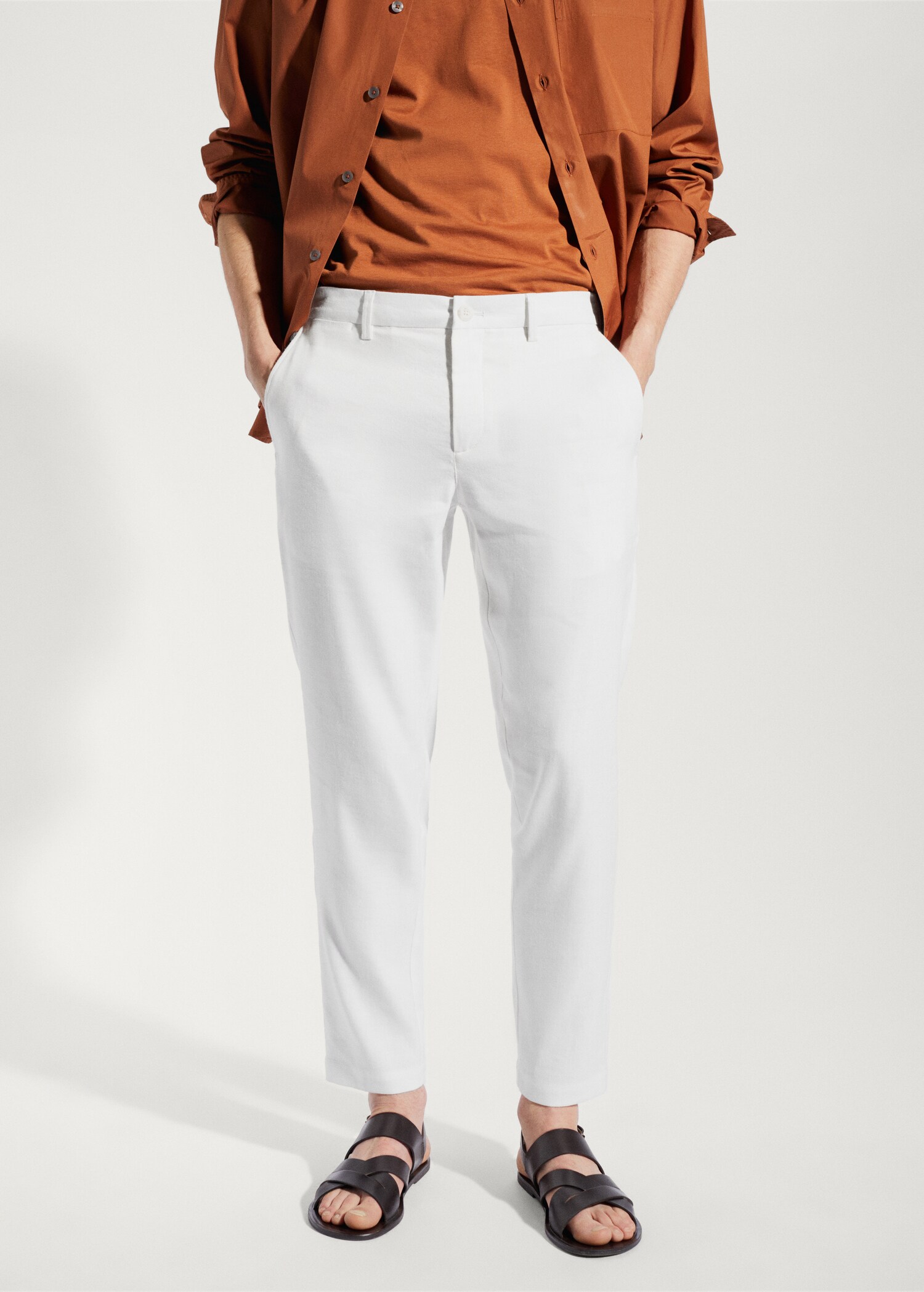 Linen slim-fit trousers with inner drawstring - Medium plane