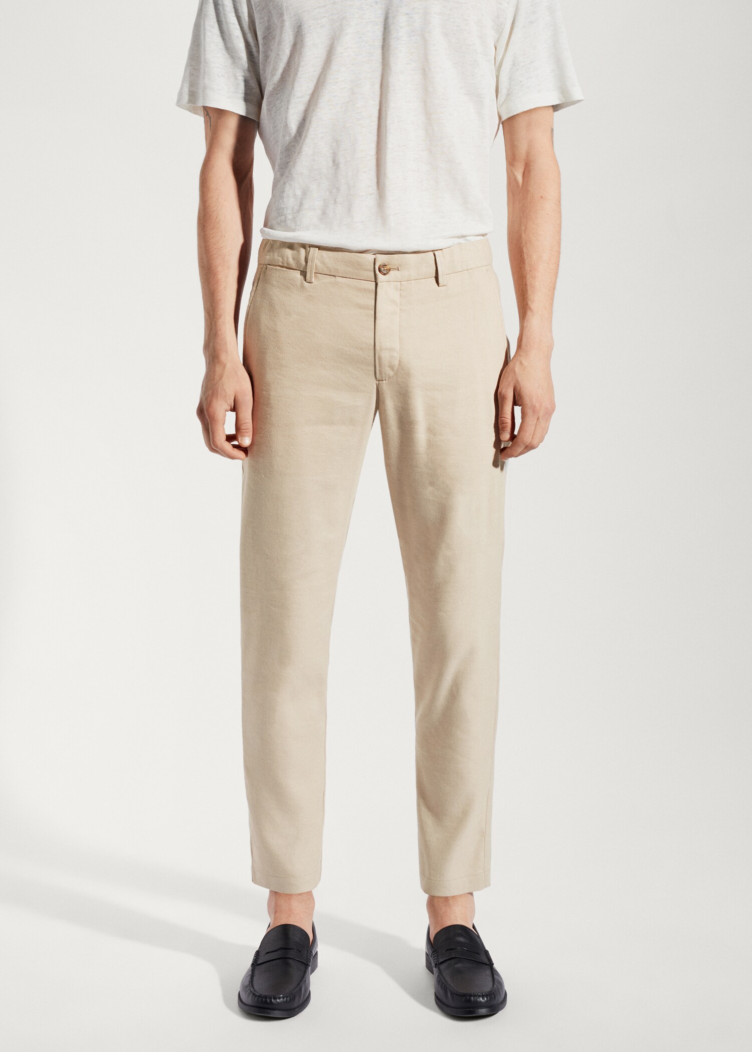 Linen slim-fit trousers with inner drawstring - Medium plane
