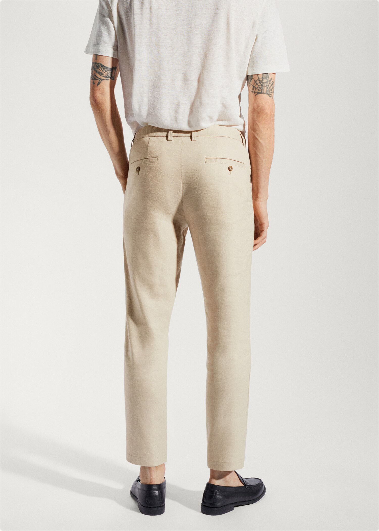 Linen slim-fit trousers with inner drawstring - Reverse of the article