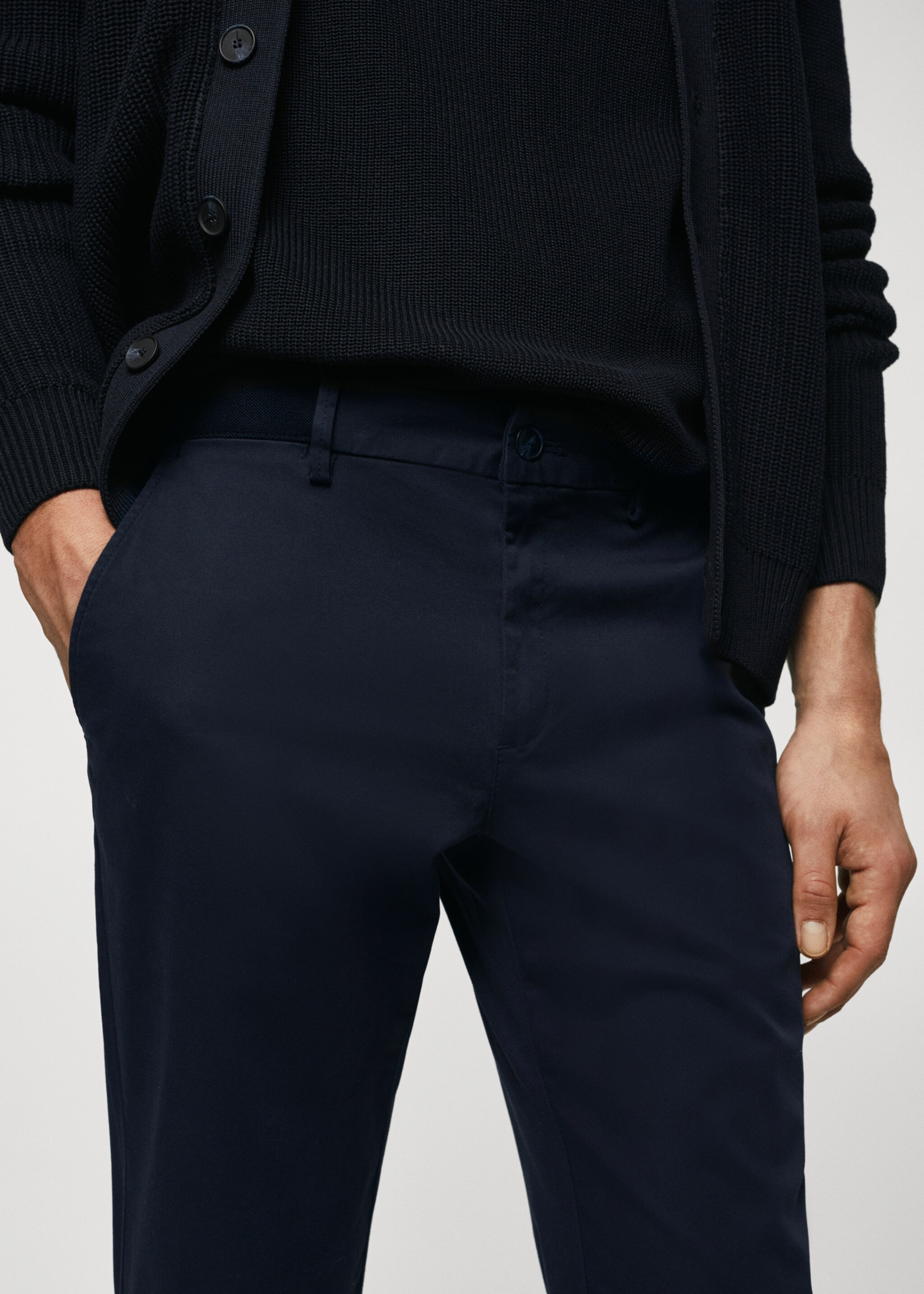 Cotton tapered crop trousers - Details of the article 1, Dark Navy. Ref: 57040567-00.