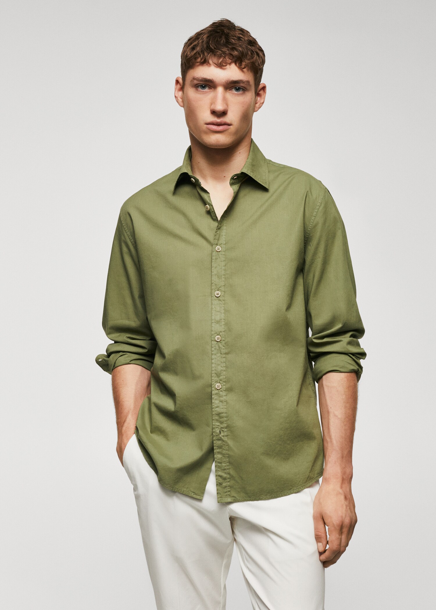 Camisa regular fit cotó voile - Pla mig