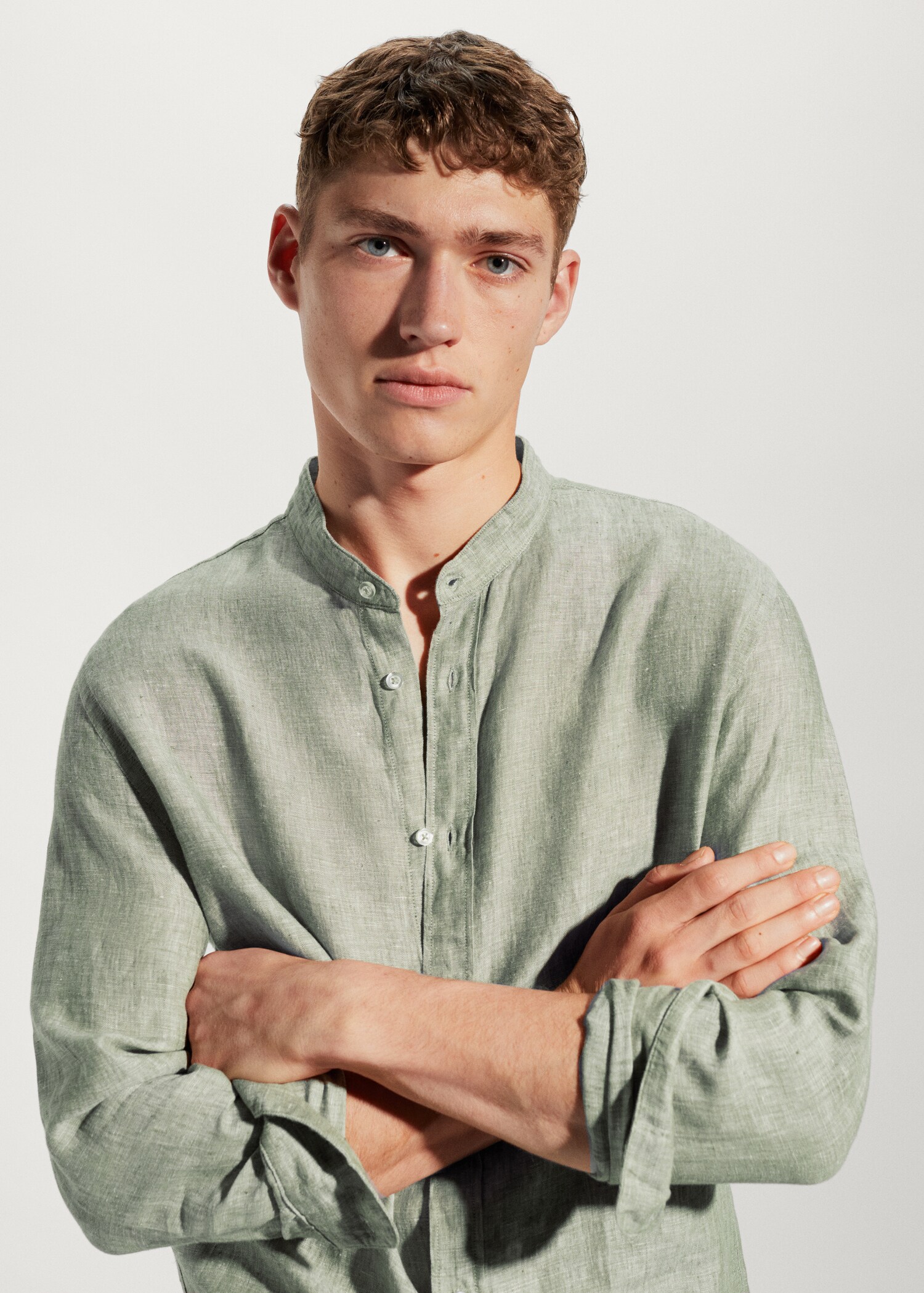 100% linen Mao collar shirt - Details of the article 1