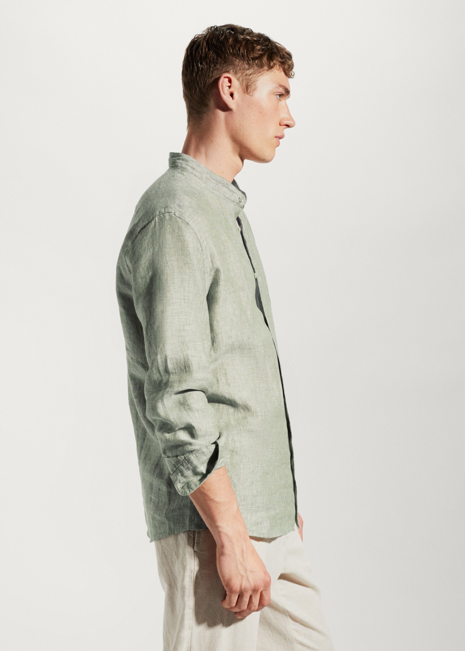 100% linen Mao collar shirt - Details of the article 2
