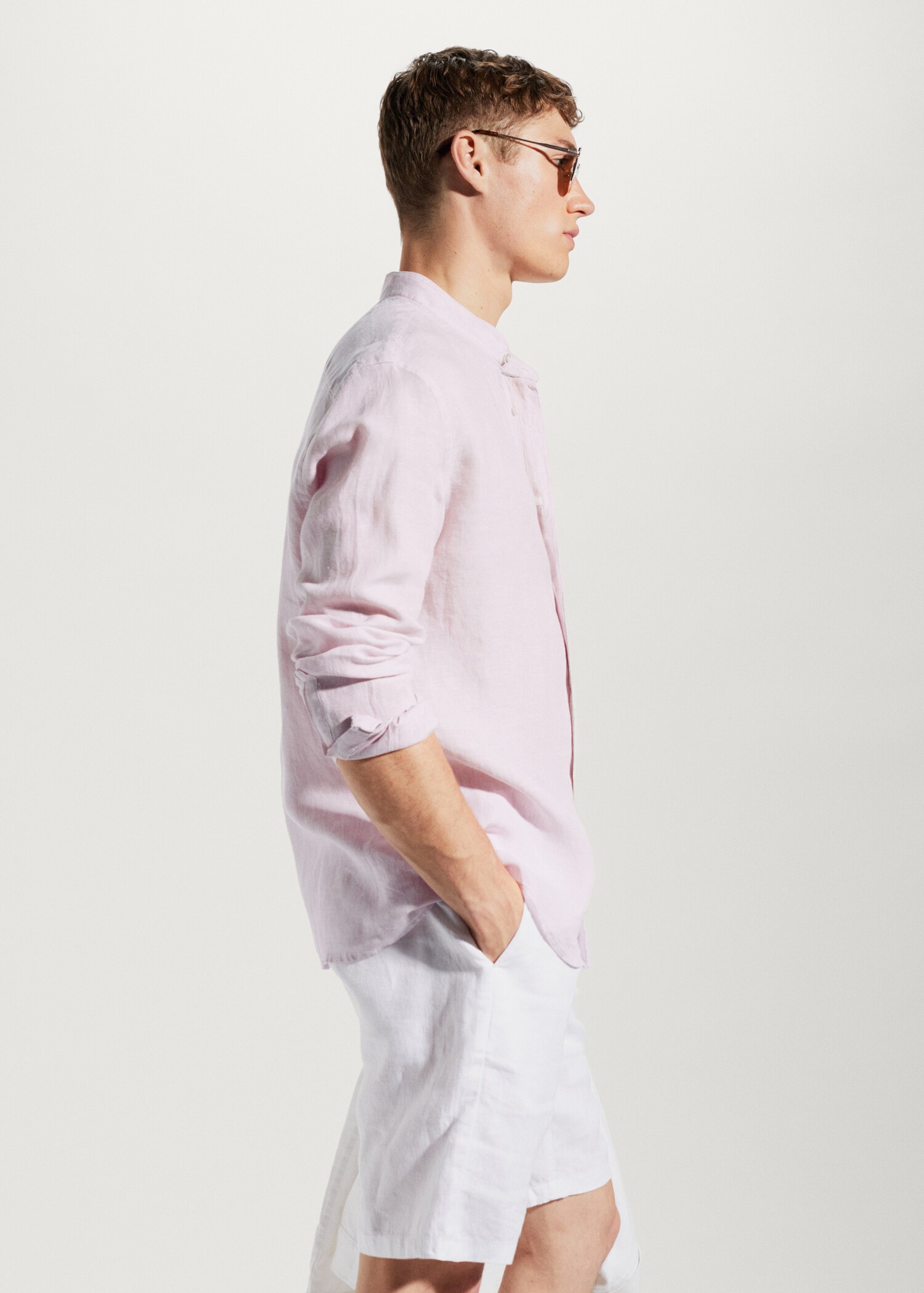 100% linen Mao collar shirt - Details of the article 2