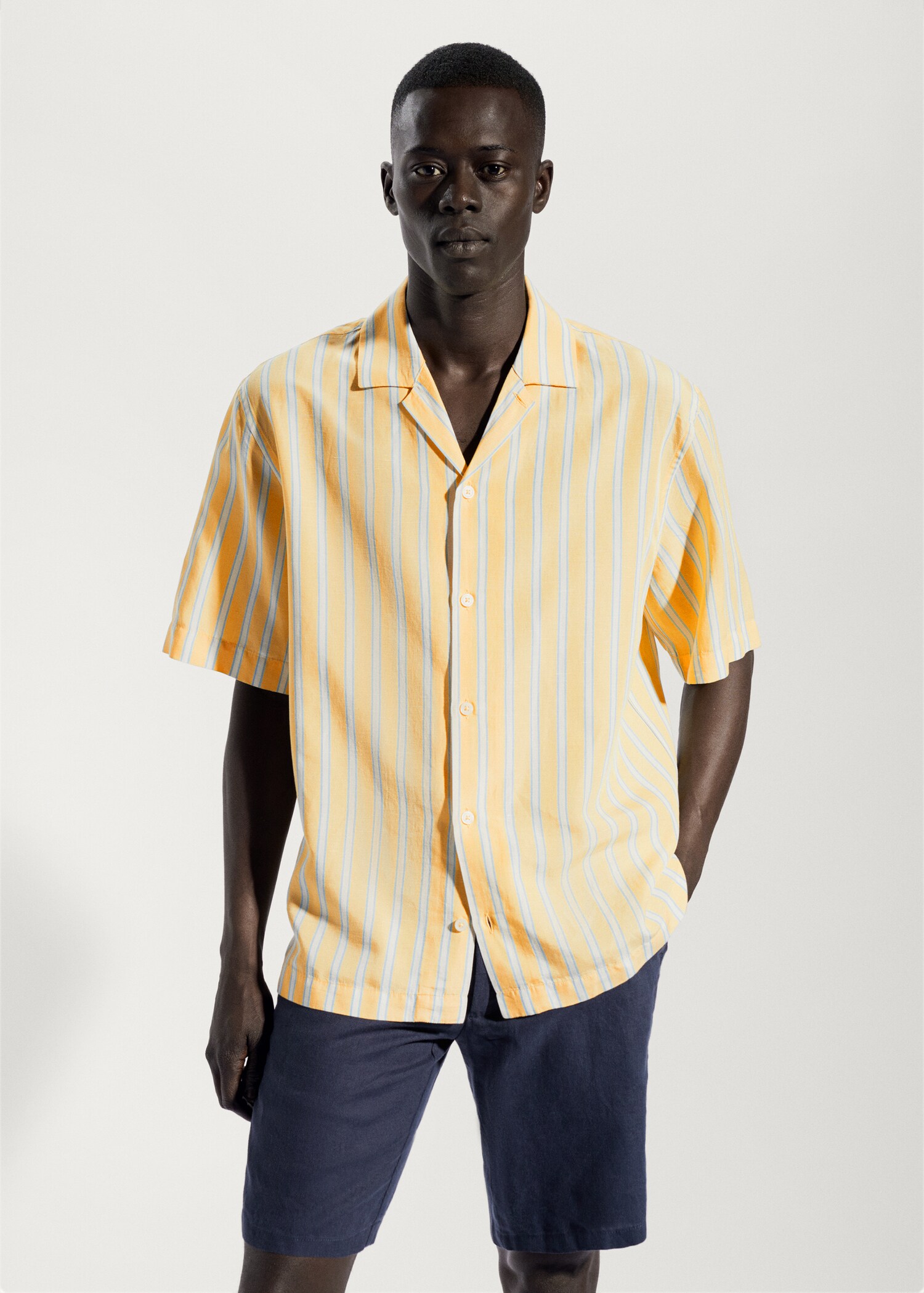 Camisa algodón lino rayas - Plano medio
