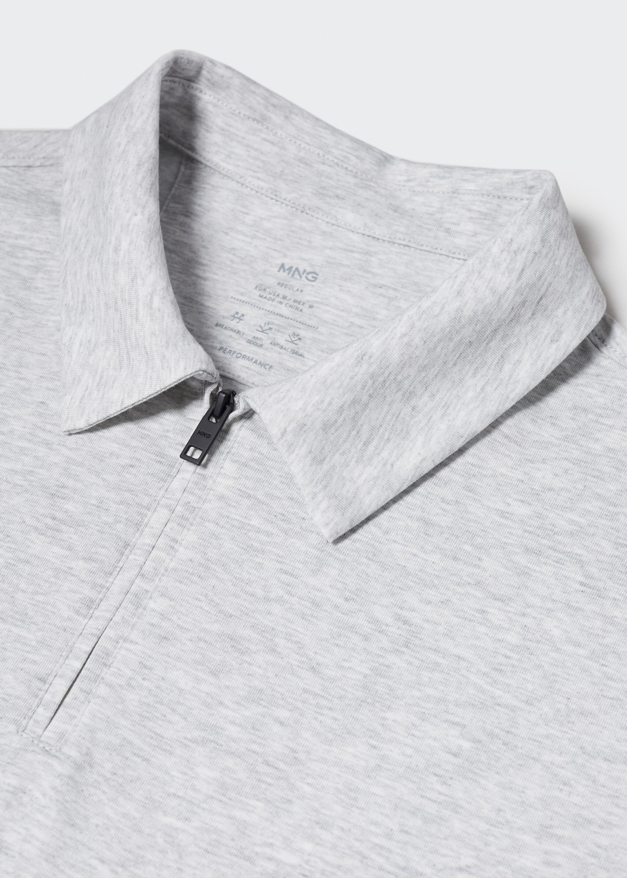 Zip cotton polo shirt - Details of the article 8, Light Heather Grey. Ref: 57040668-00.