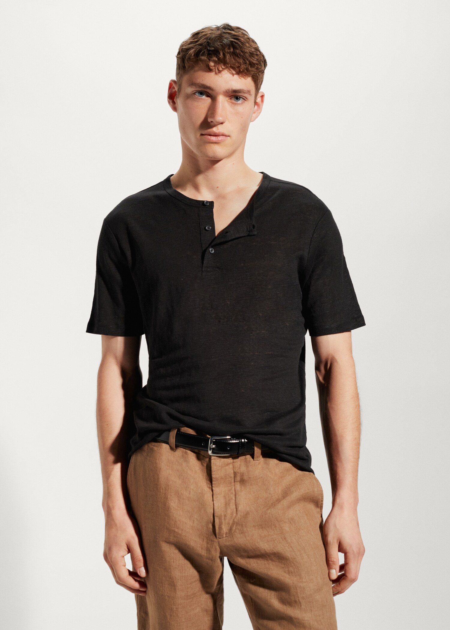 100% linen Henley t-shirt - Medium plane