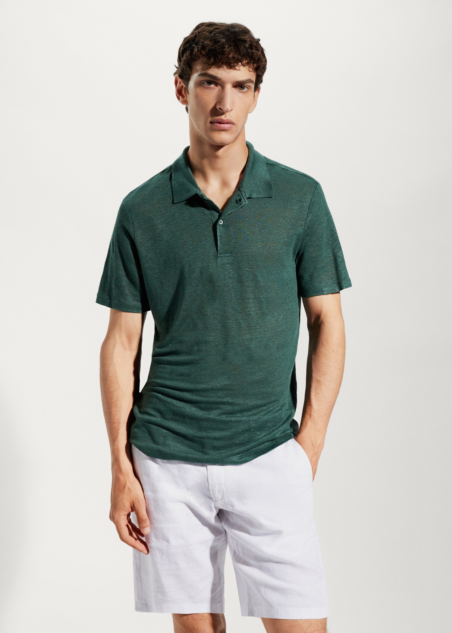 Slim fit 100% linen polo shirt - Medium plane
