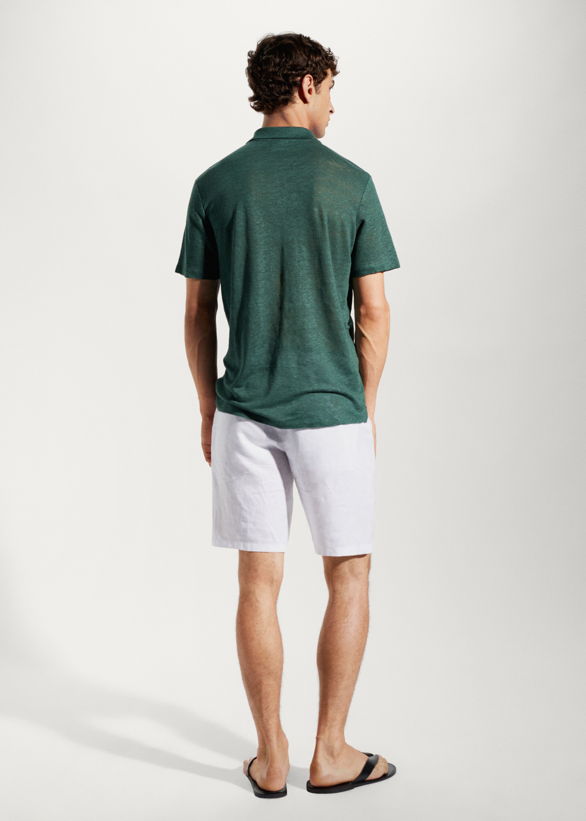 Polo slim fit 100% lino - Reverso del artículo, Verde. Ref: 57040681-00.
