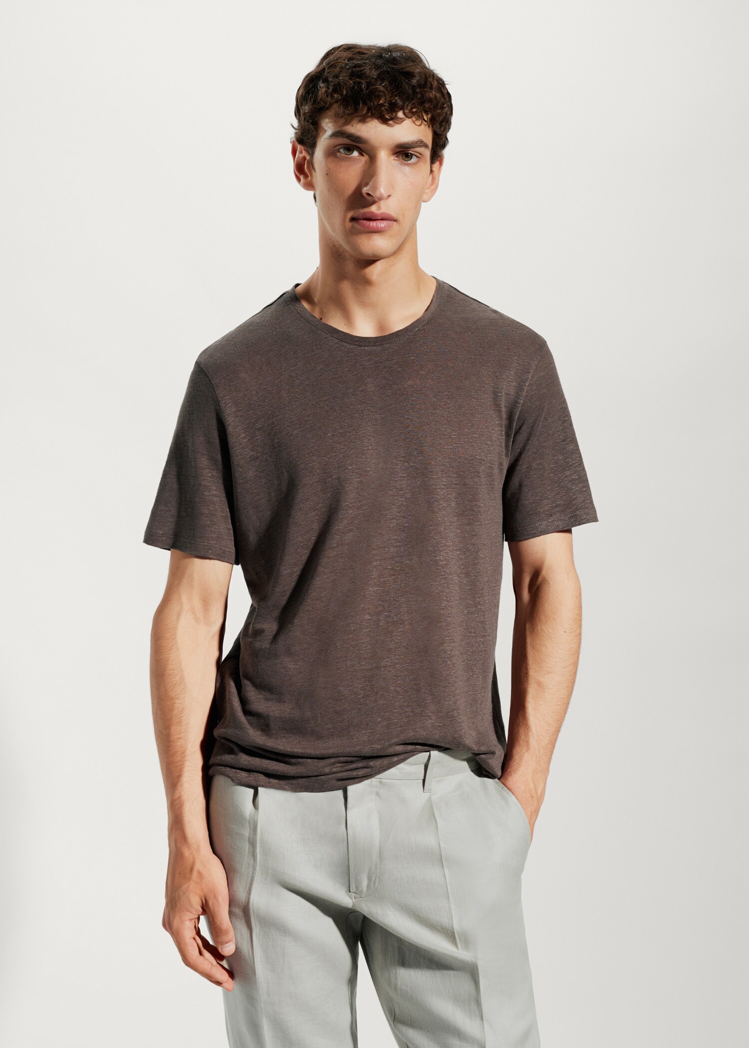 100% linen slim-fit t-shirt - Medium plane