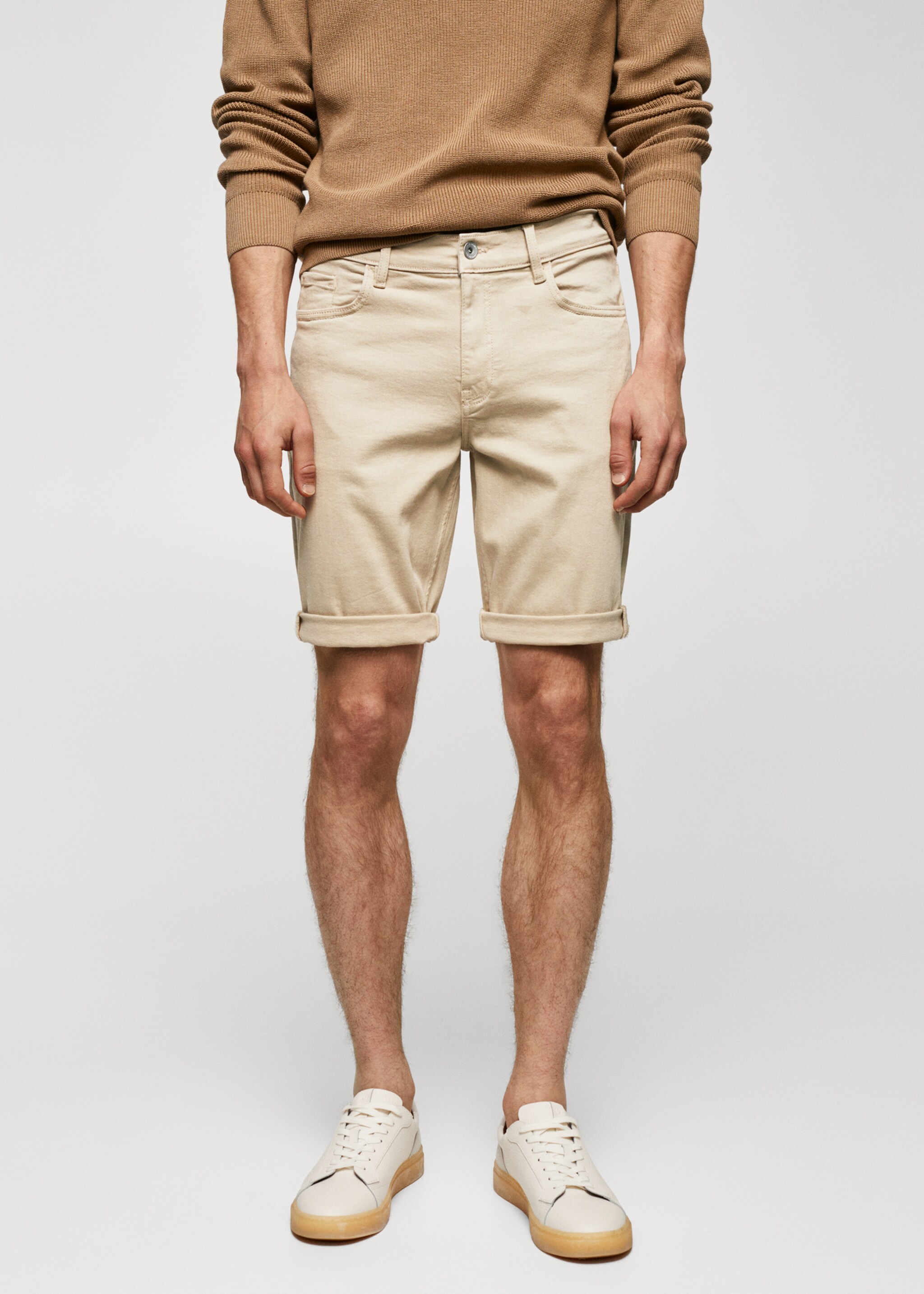 Slim-fit denim bermuda shorts - Medium plane, Beige. Ref: 57040688-00.