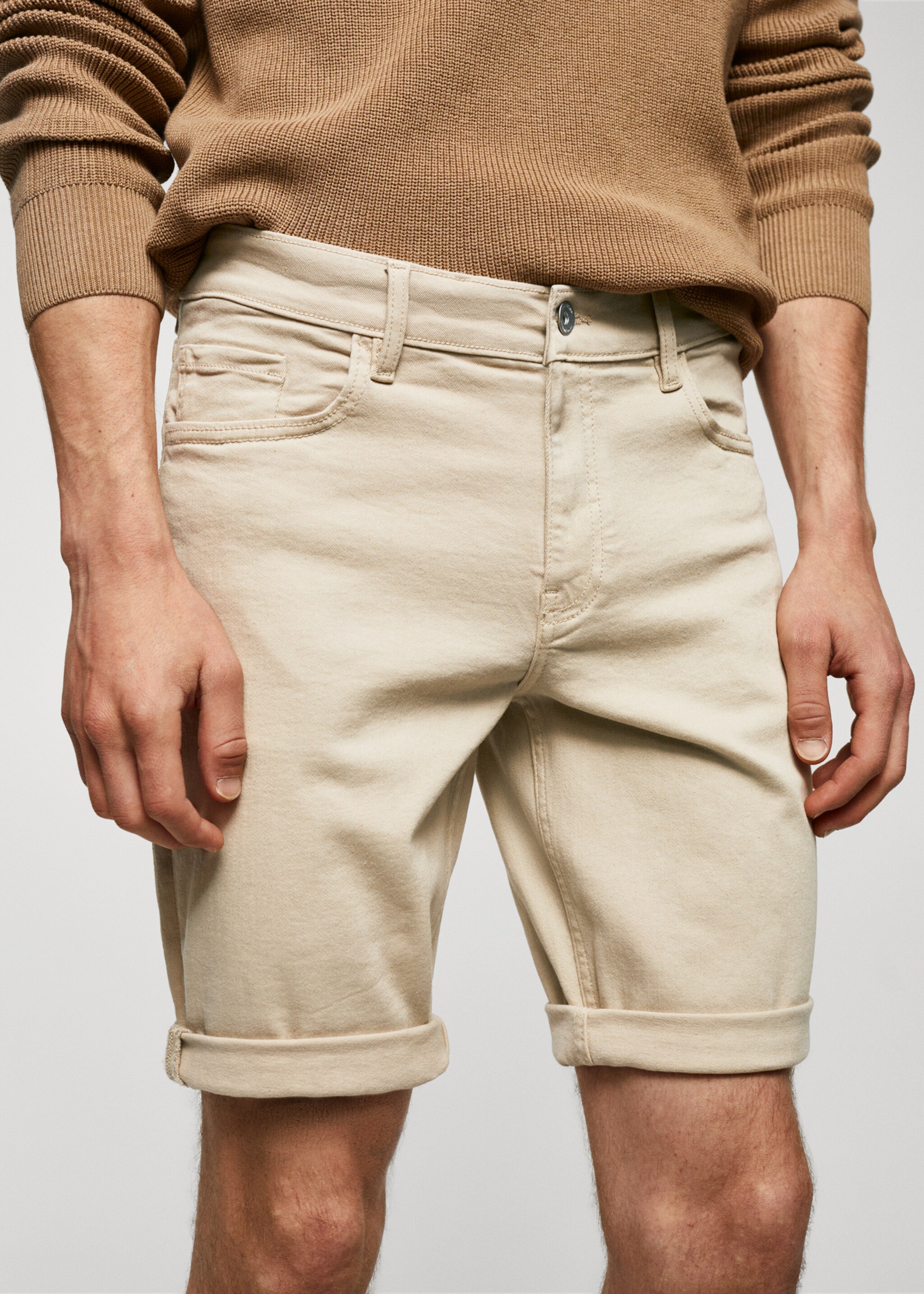 Slim-fit denim bermuda shorts - Details of the article 1, Beige. Ref: 57040688-00.