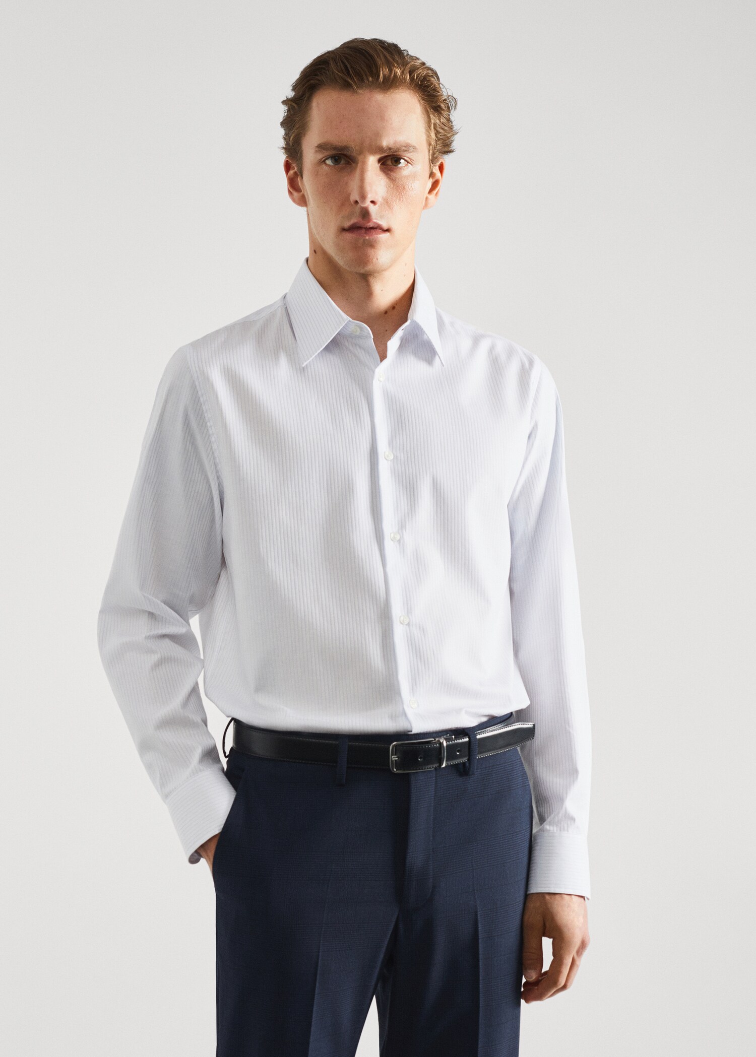 Camisa vestit regular fit twill ratlles - Pla mig