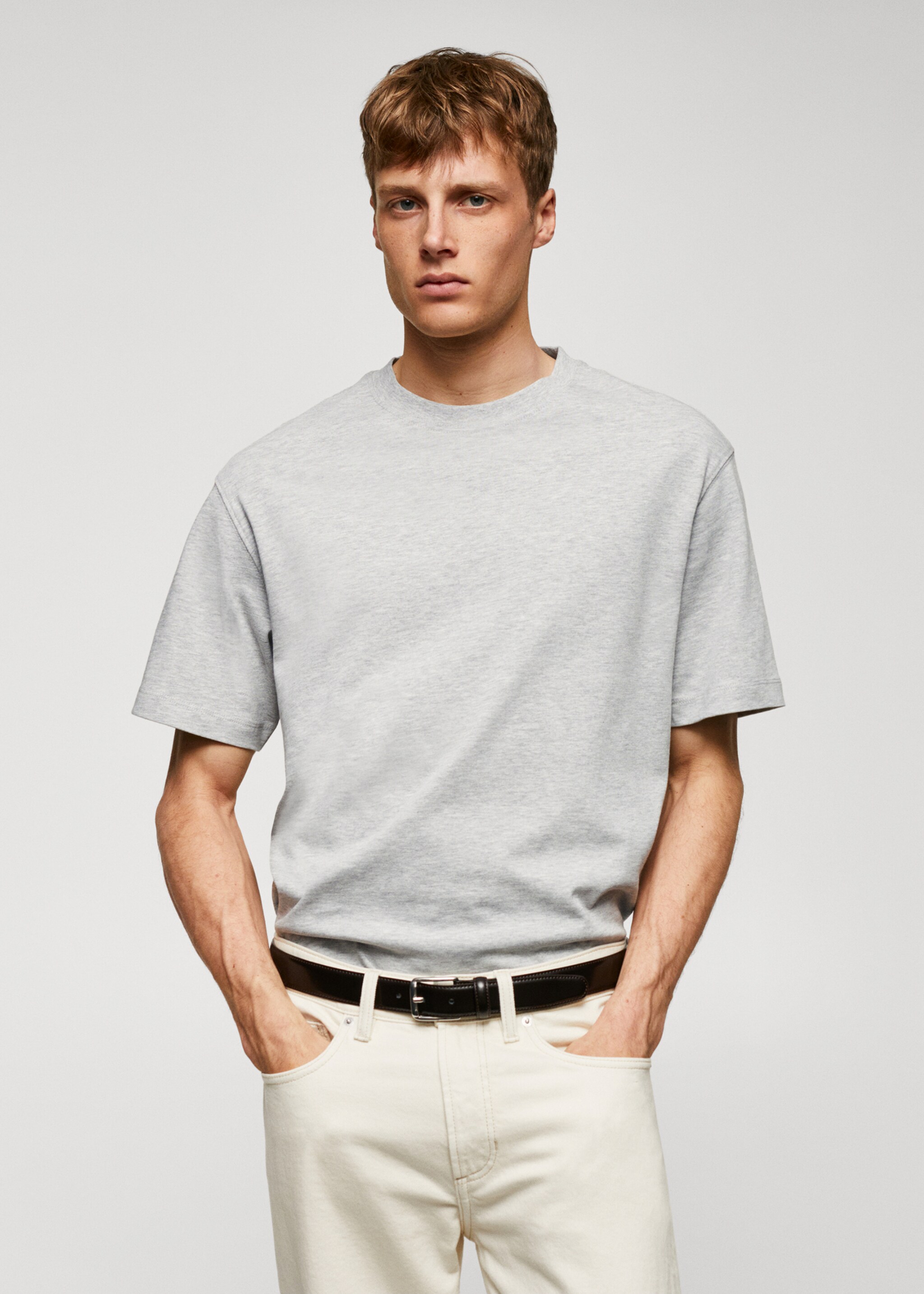 Basic relaxed-fit cotton t-shirt - Medium plane, Light Heather Grey. Ref: 57040801-00.