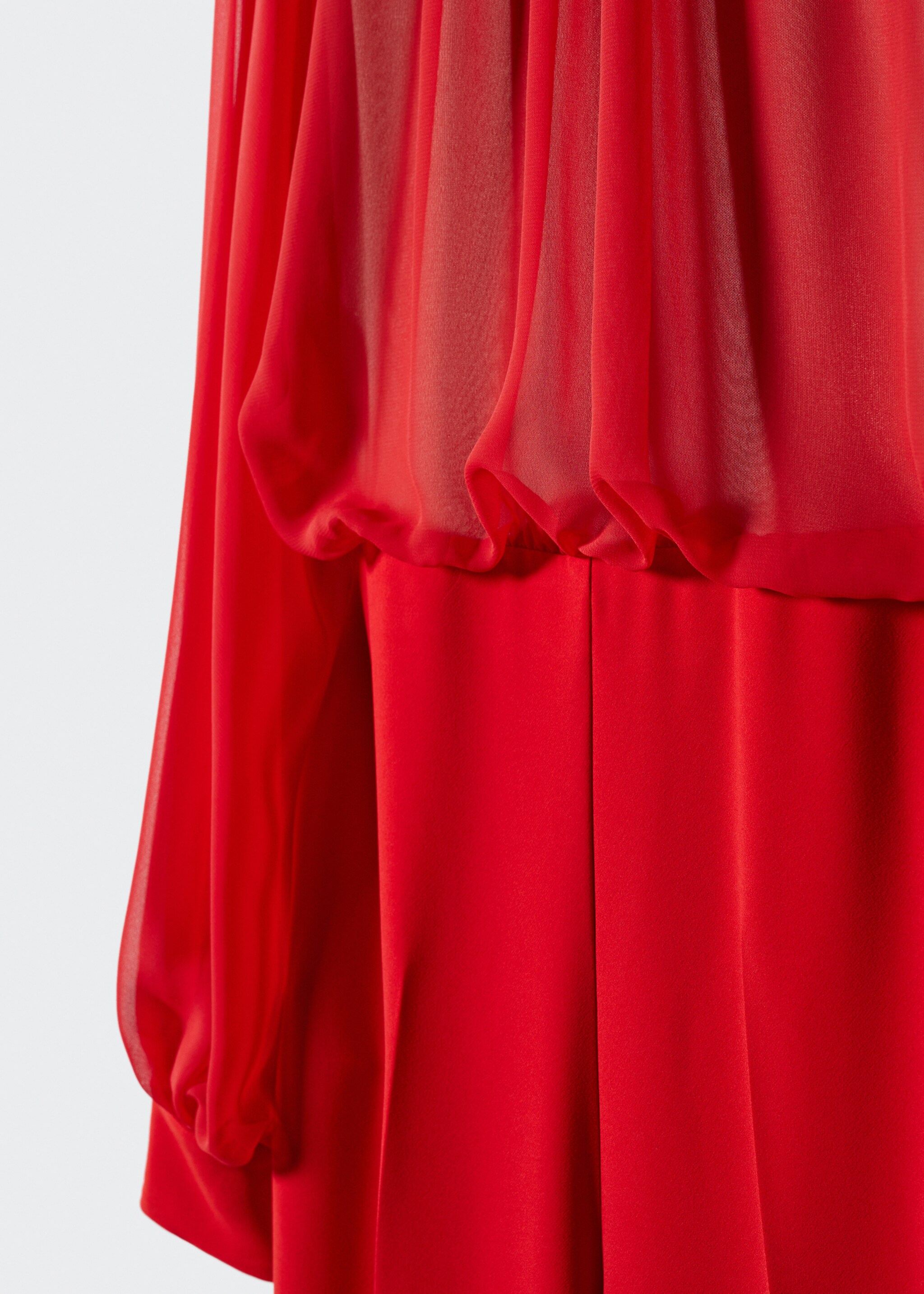 Semi-transparent chiffon jumpsuit - Details of the article 8, Coral Red. Ref: 57040811-00.