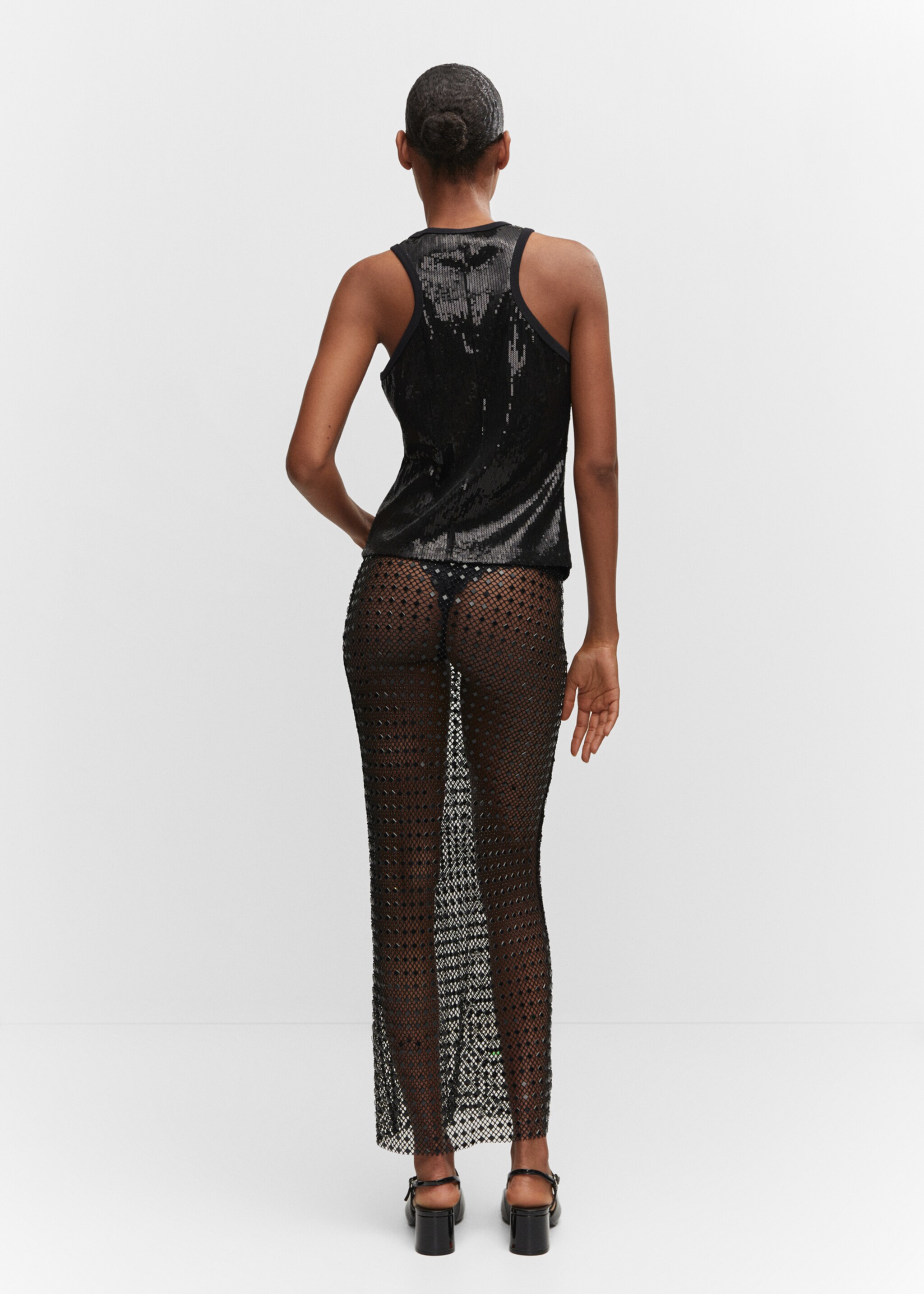 Rhinestone mesh skirt - Reverse of the article, Black. Ref: 57041026-00.