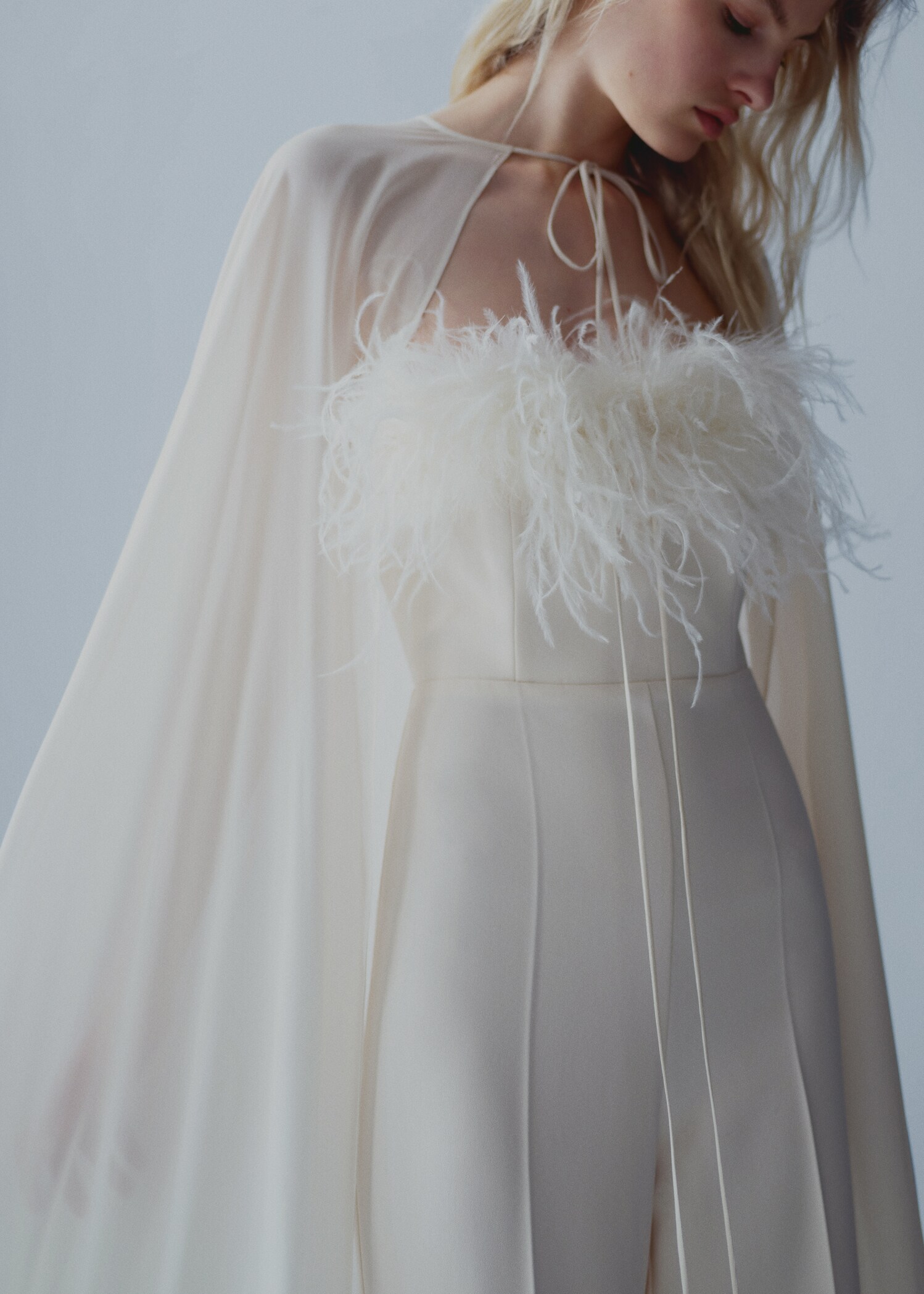 Long cape with tie zip - Medium plane