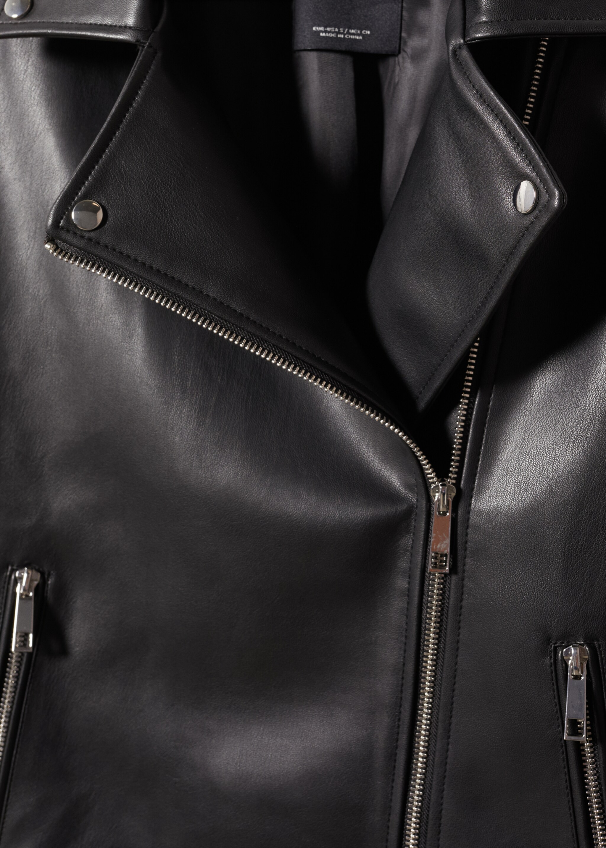 Faux-leather biker jacket - Details of the article 8, Black. Ref: 57043798-00.