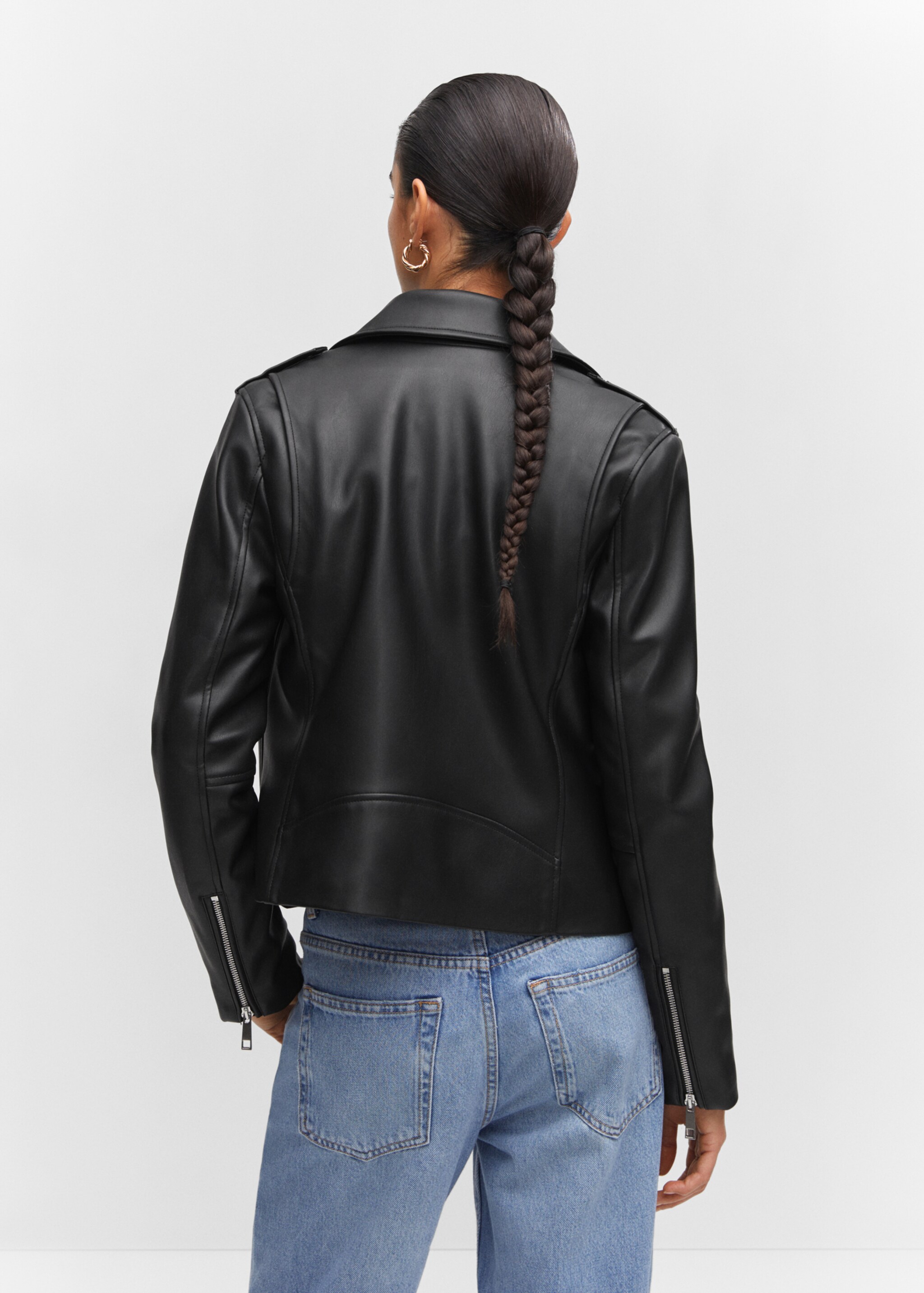 Faux-leather biker jacket - Reverse of the article, Black. Ref: 57043798-00.