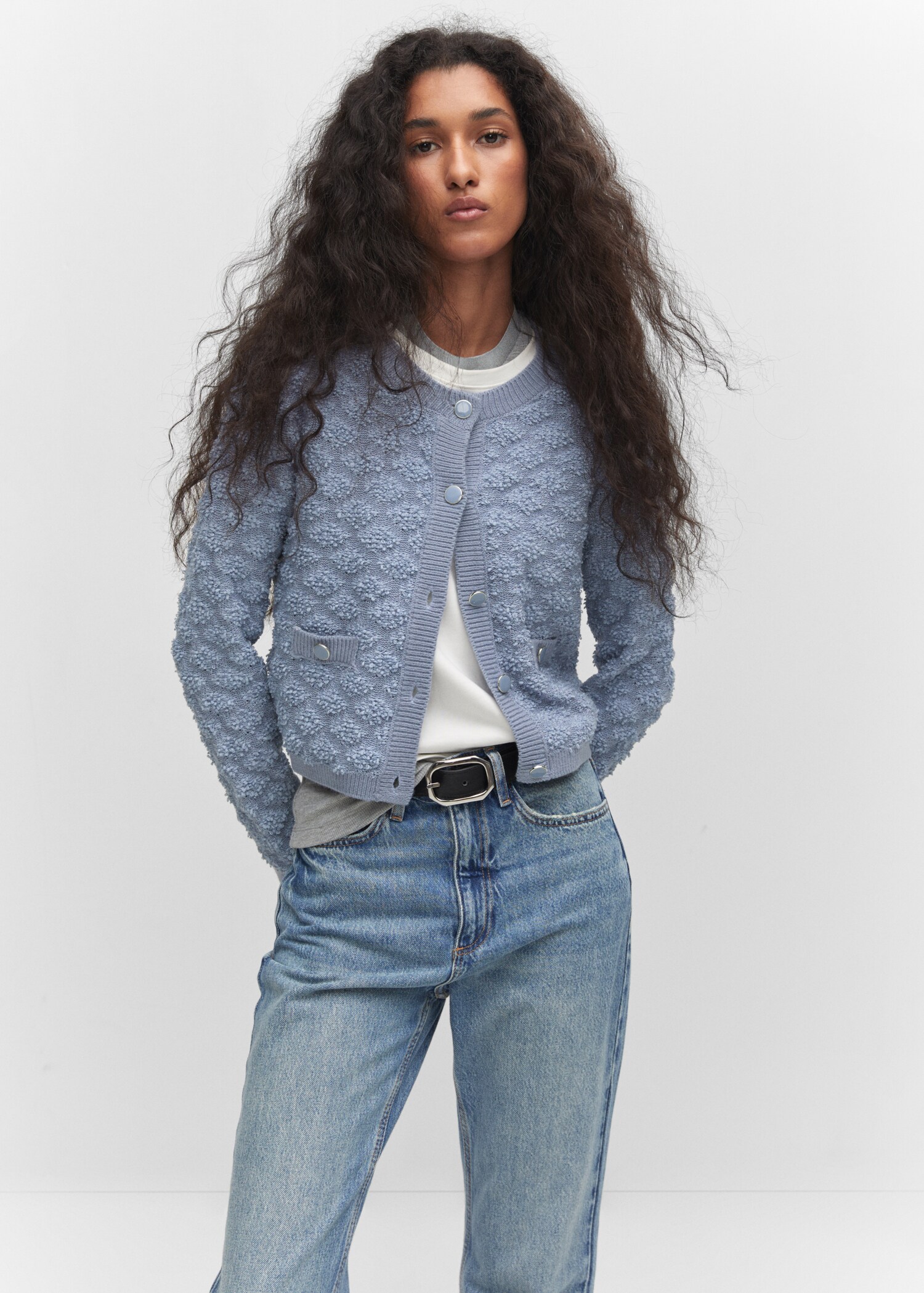 Textured button cardigan - Medium plane