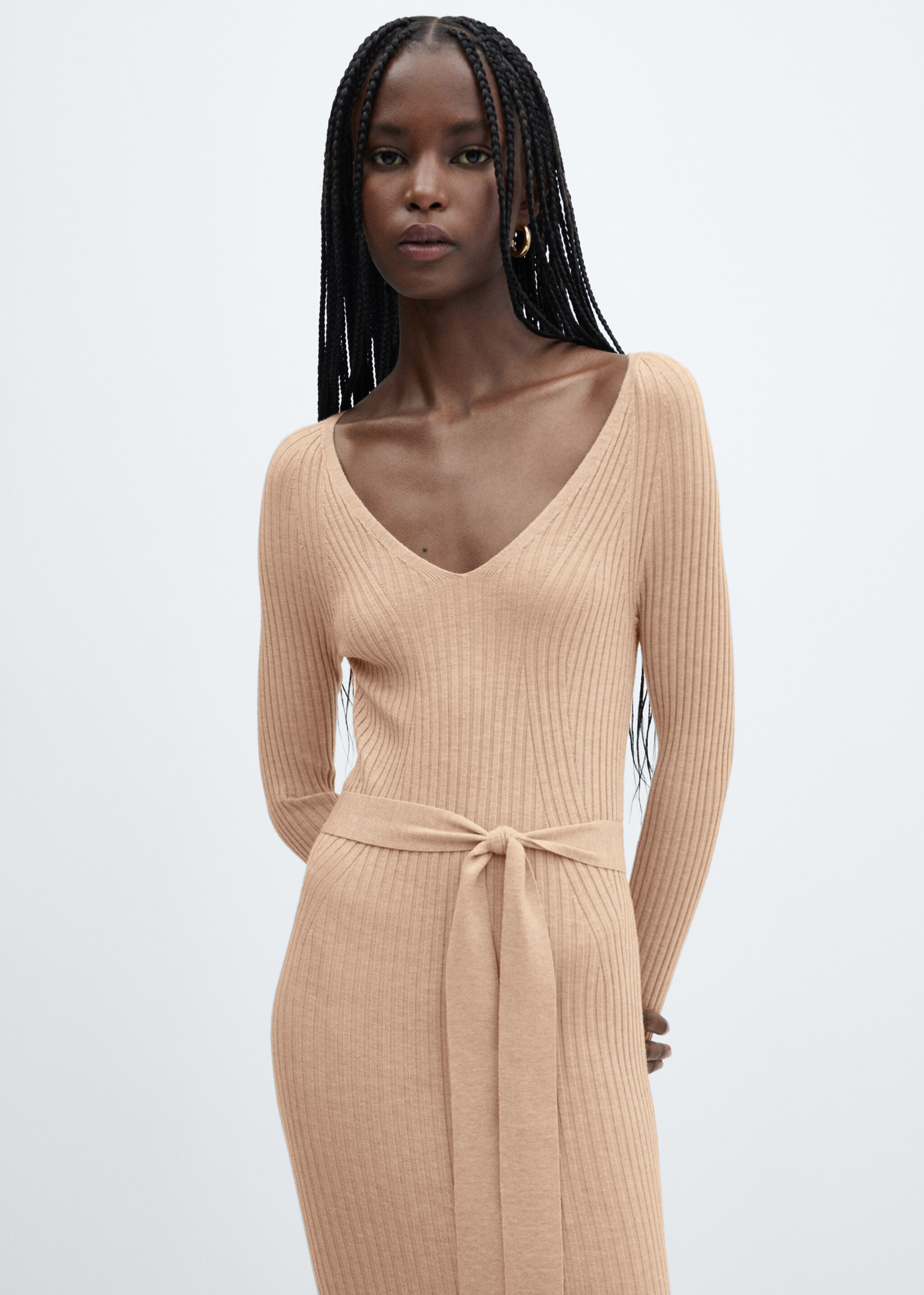 Knitted midi-dress with belt - Medium plane