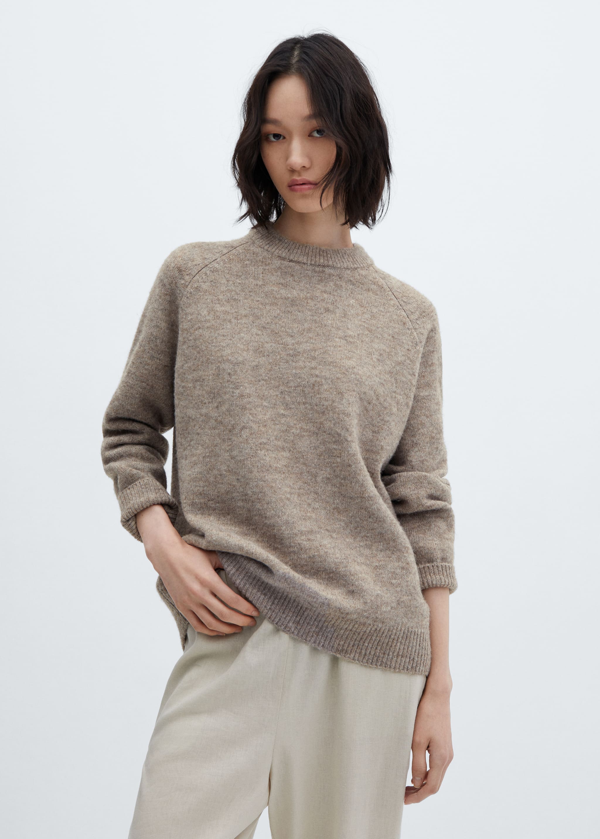 Cotton-linen round-neck knitted sweater - Medium plane