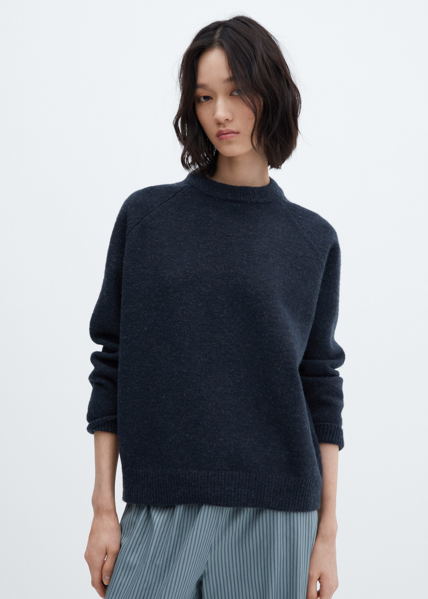 Cotton-linen round-neck knitted sweater - Medium plane