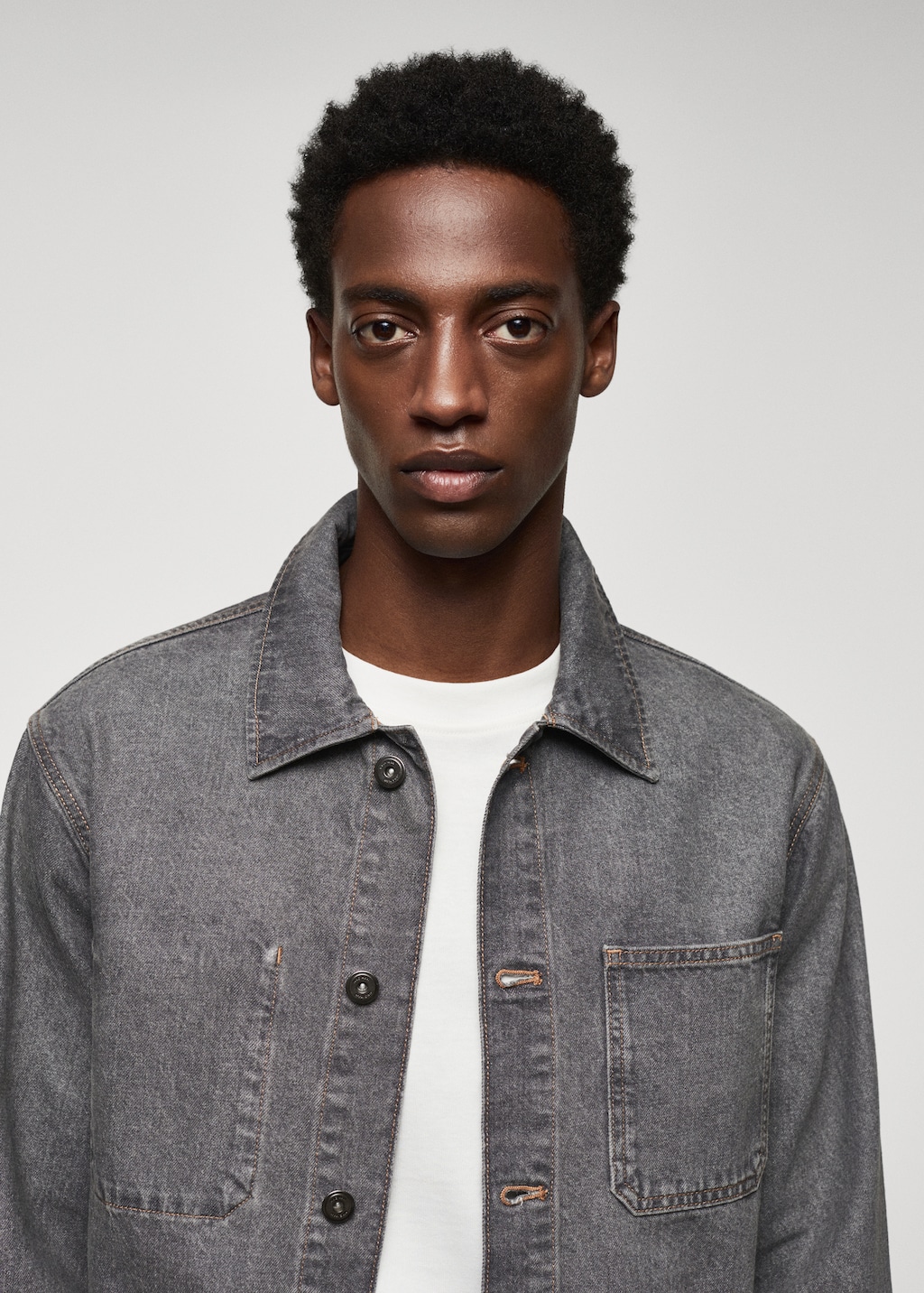 Grey denim overshirt sales