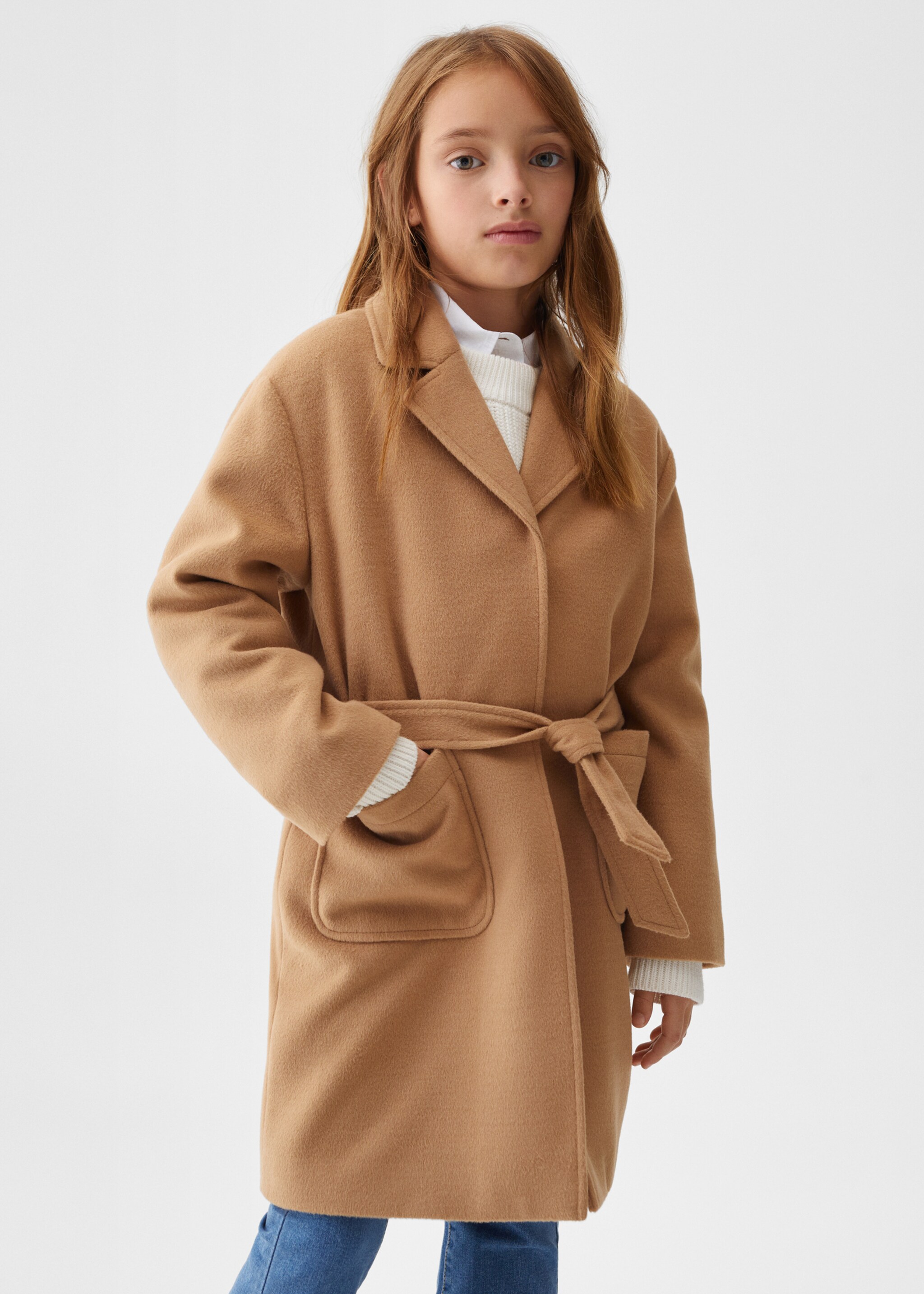 Coat with lapels and belt - Medium plane, Medium Brown. Ref: 57044759-00.
