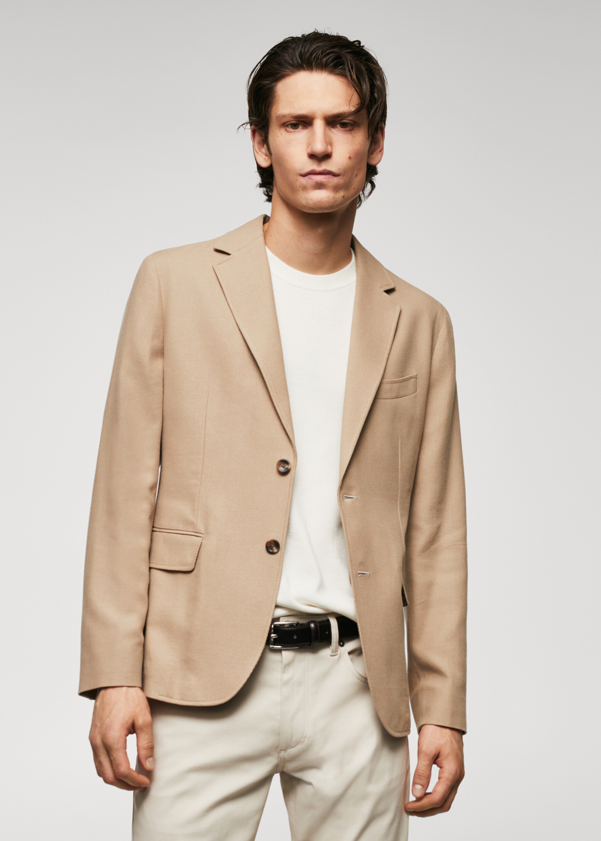 Structured slim fit cotton blazer - Medium plane