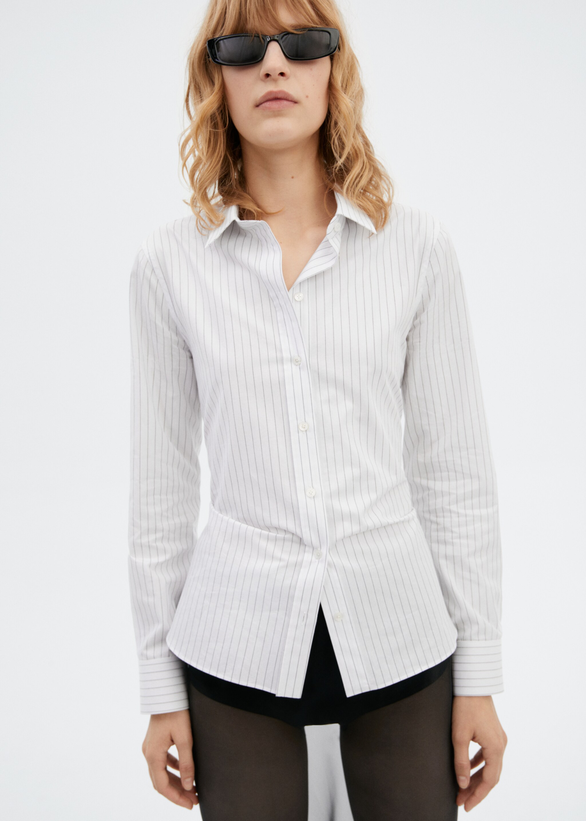 Slim fit striped cotton shirt - Medium plane, White. Ref: 57045809-00.