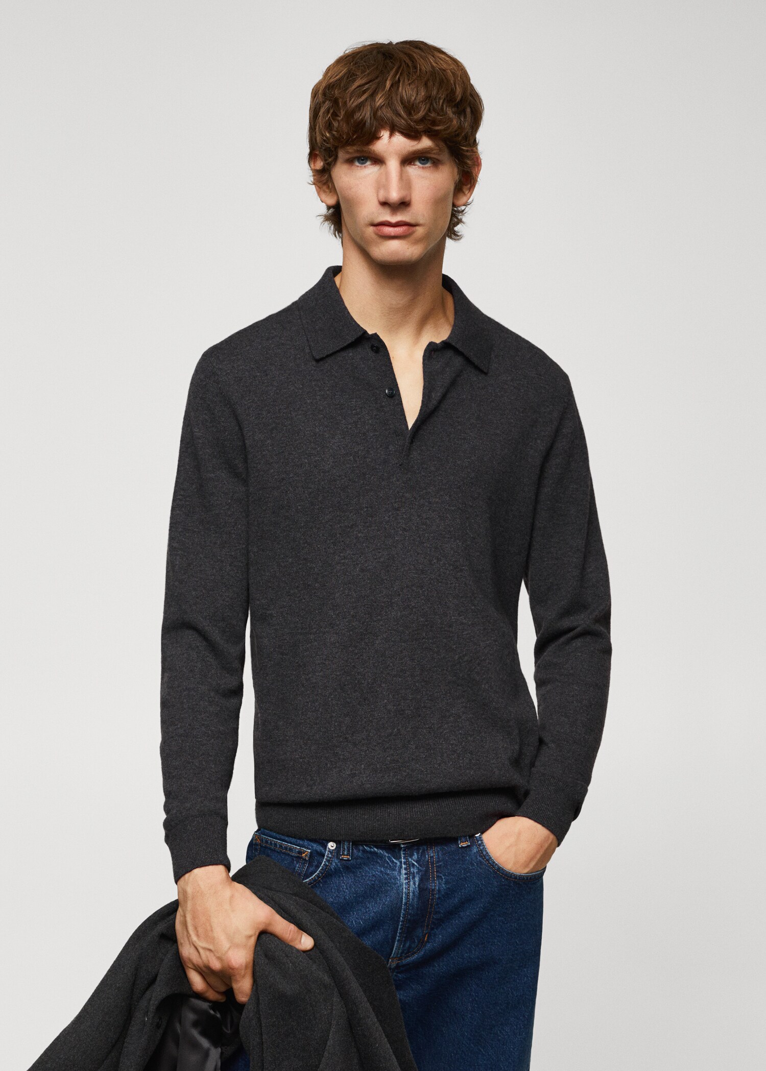 Long-sleeved fleece polo shirt - Medium plane