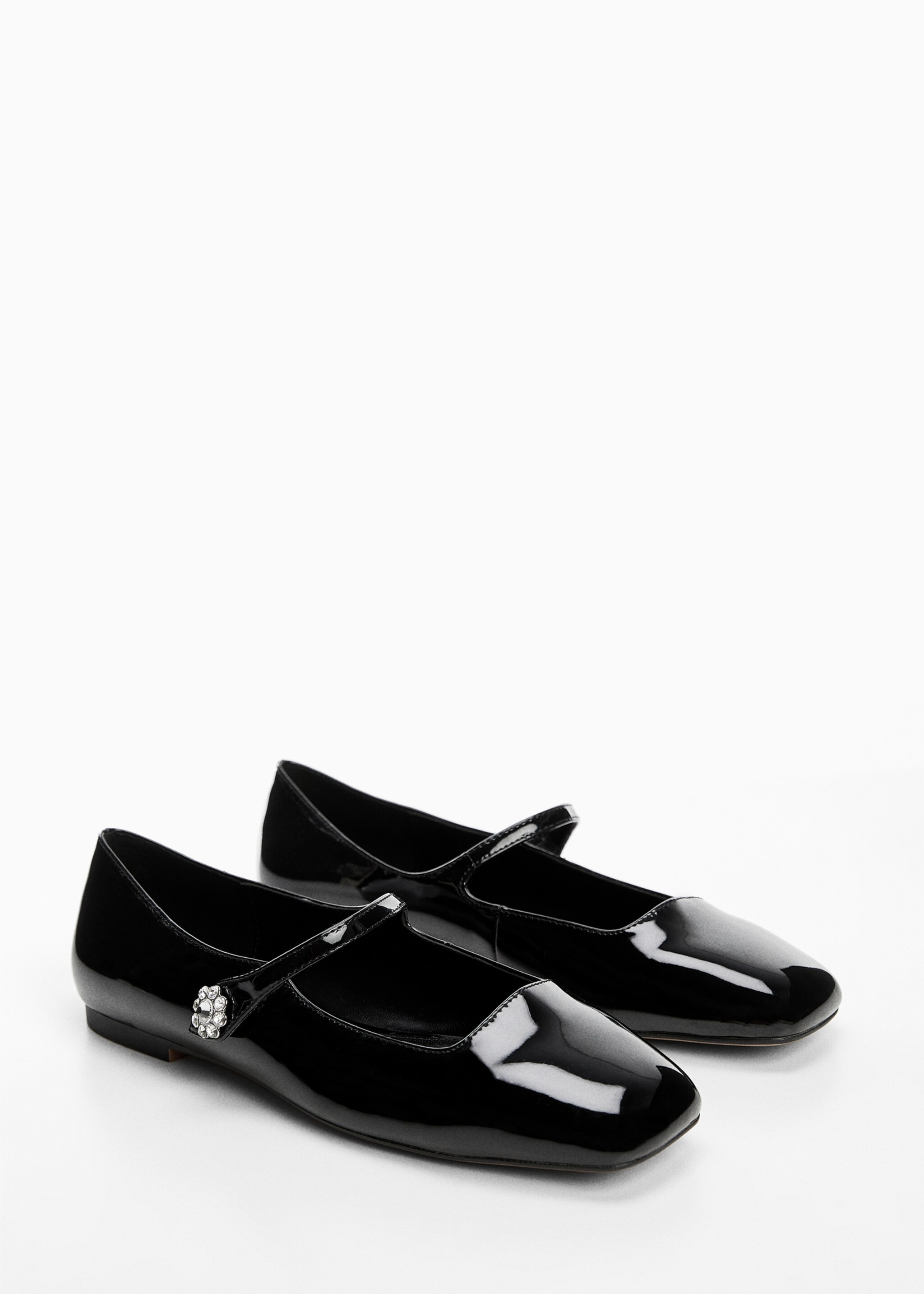 Jewelled patent leather-effect ballet flats - Medium plane, Black. Ref: 57045967-00.