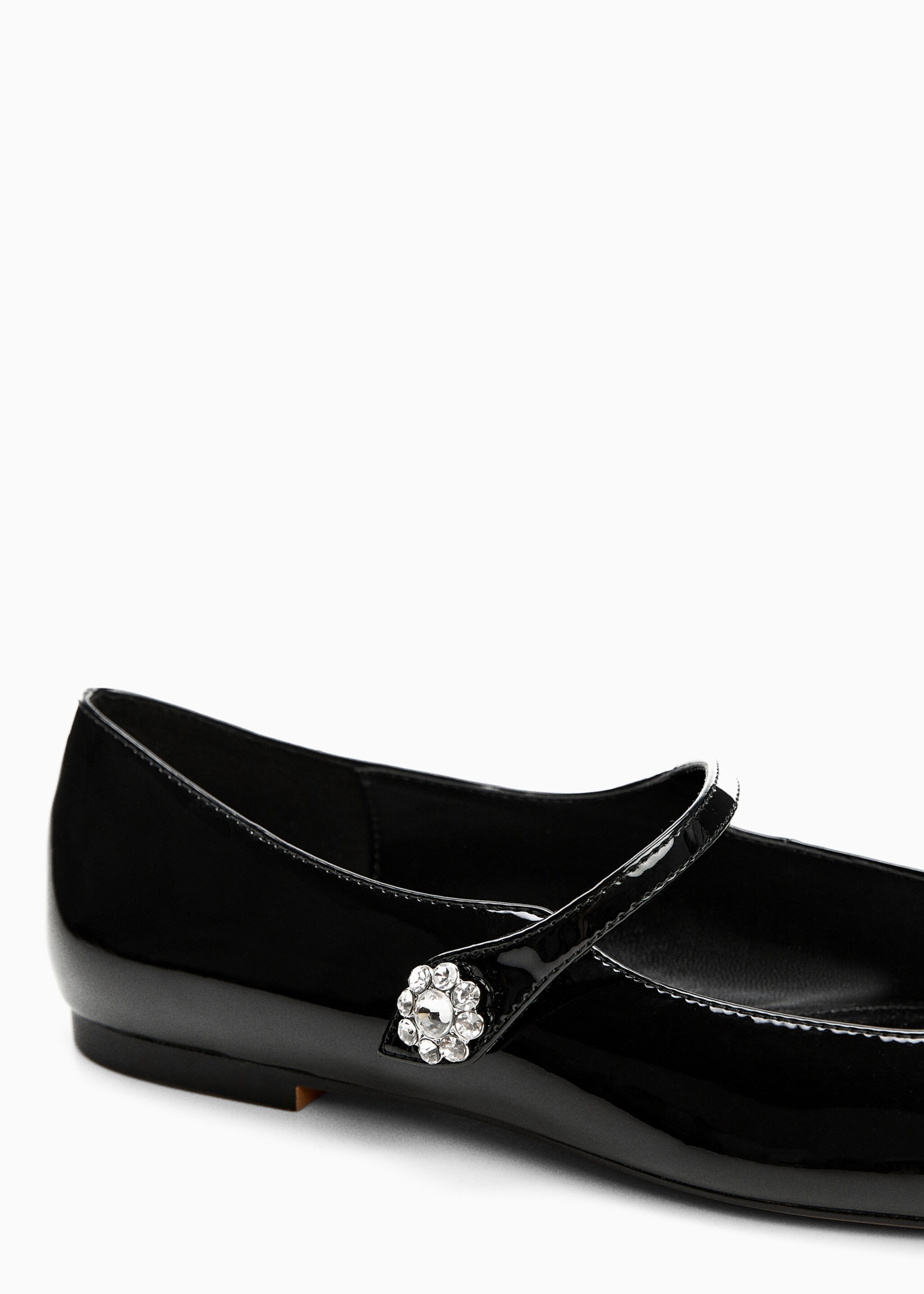 Jewelled patent leather-effect ballet flats - Details of the article 1, Black. Ref: 57045967-00.