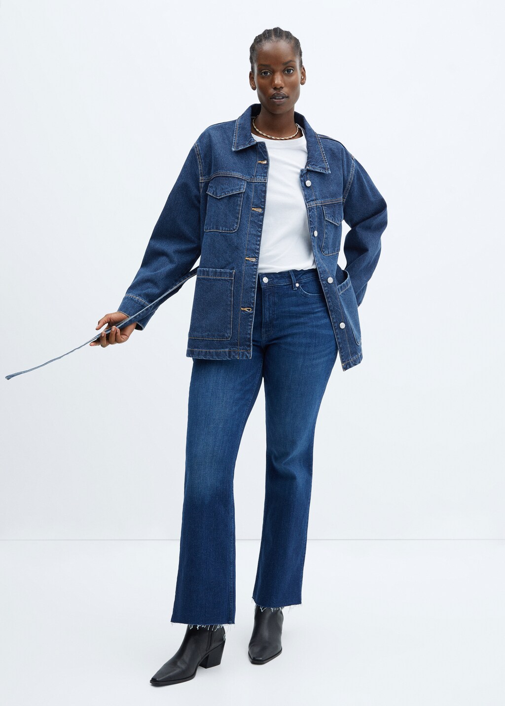 Denim jacket with belt Women MANGO OUTLET Netherlands