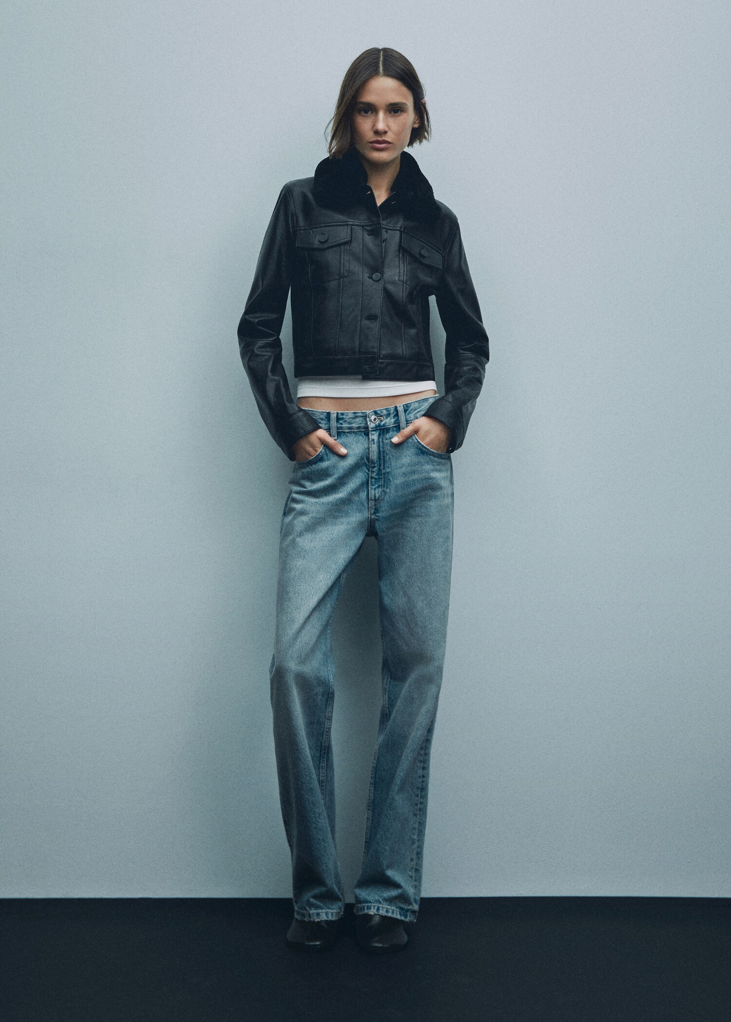 Suede jacket with fur-effect collar - Details of the article 7