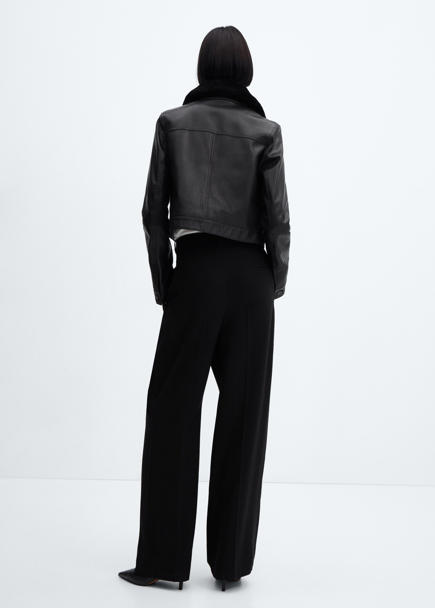 Suede jacket with fur-effect collar - Reverse of the article