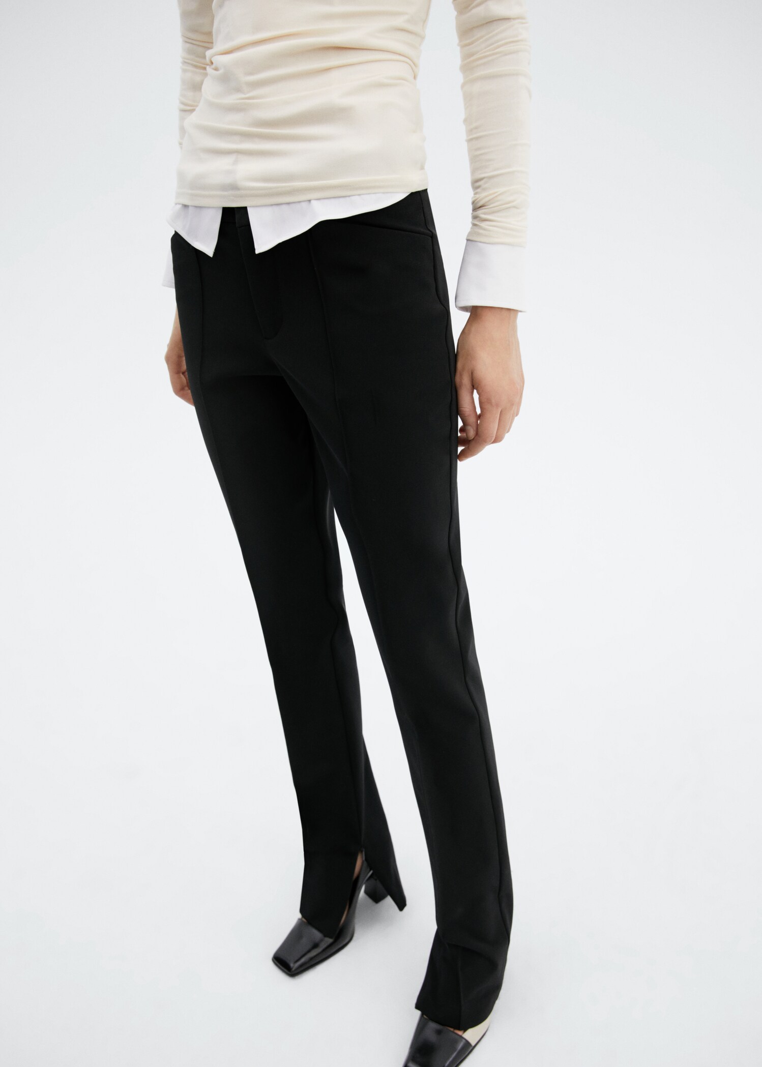 Pantaloni bordo inferiore zip - Piano medio