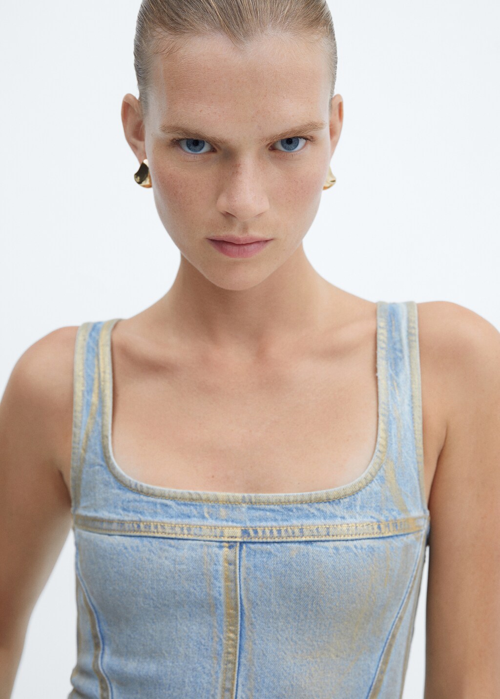 Denim foil top - Women | MANGO OUTLET USA